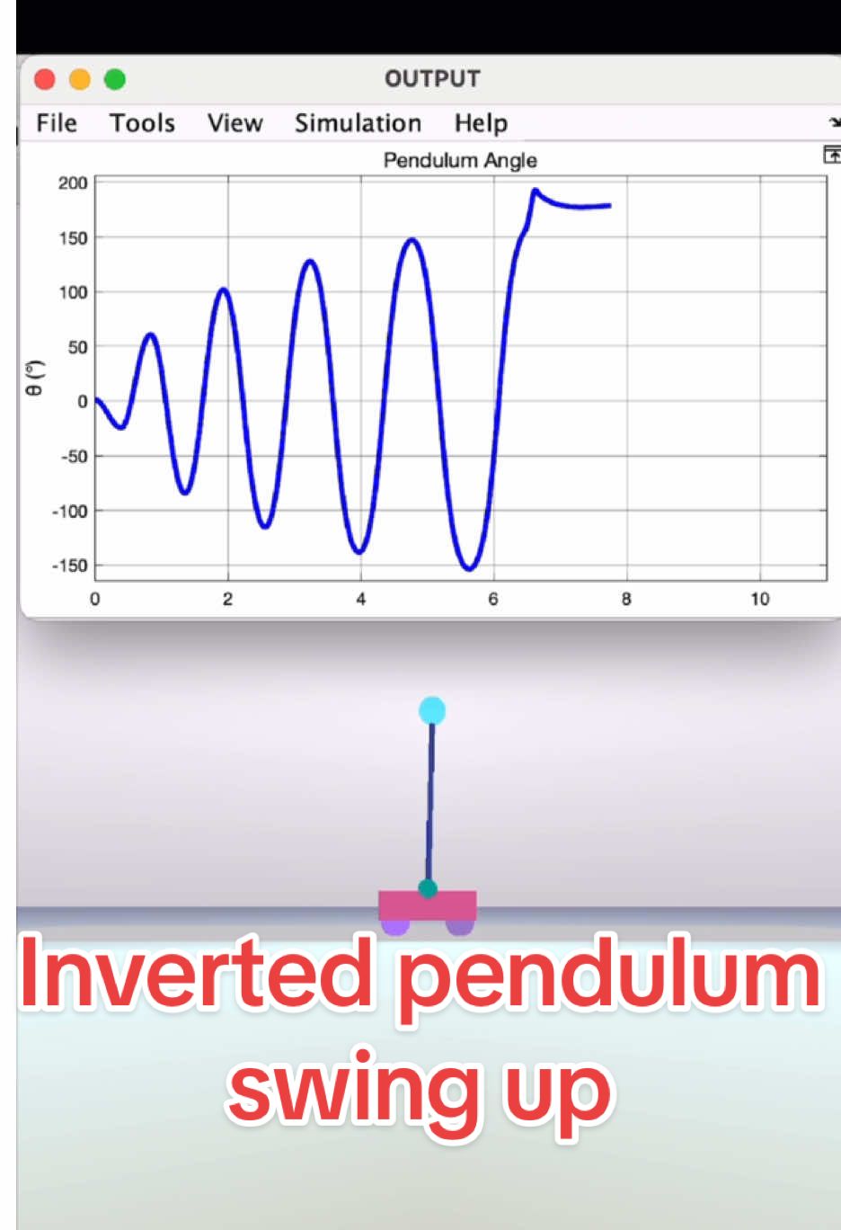 inverted pendulum swing up control + animation - by Jitendra Singh - Simulink file exchange  #arduino #engineering #fyp #pid #simulation 