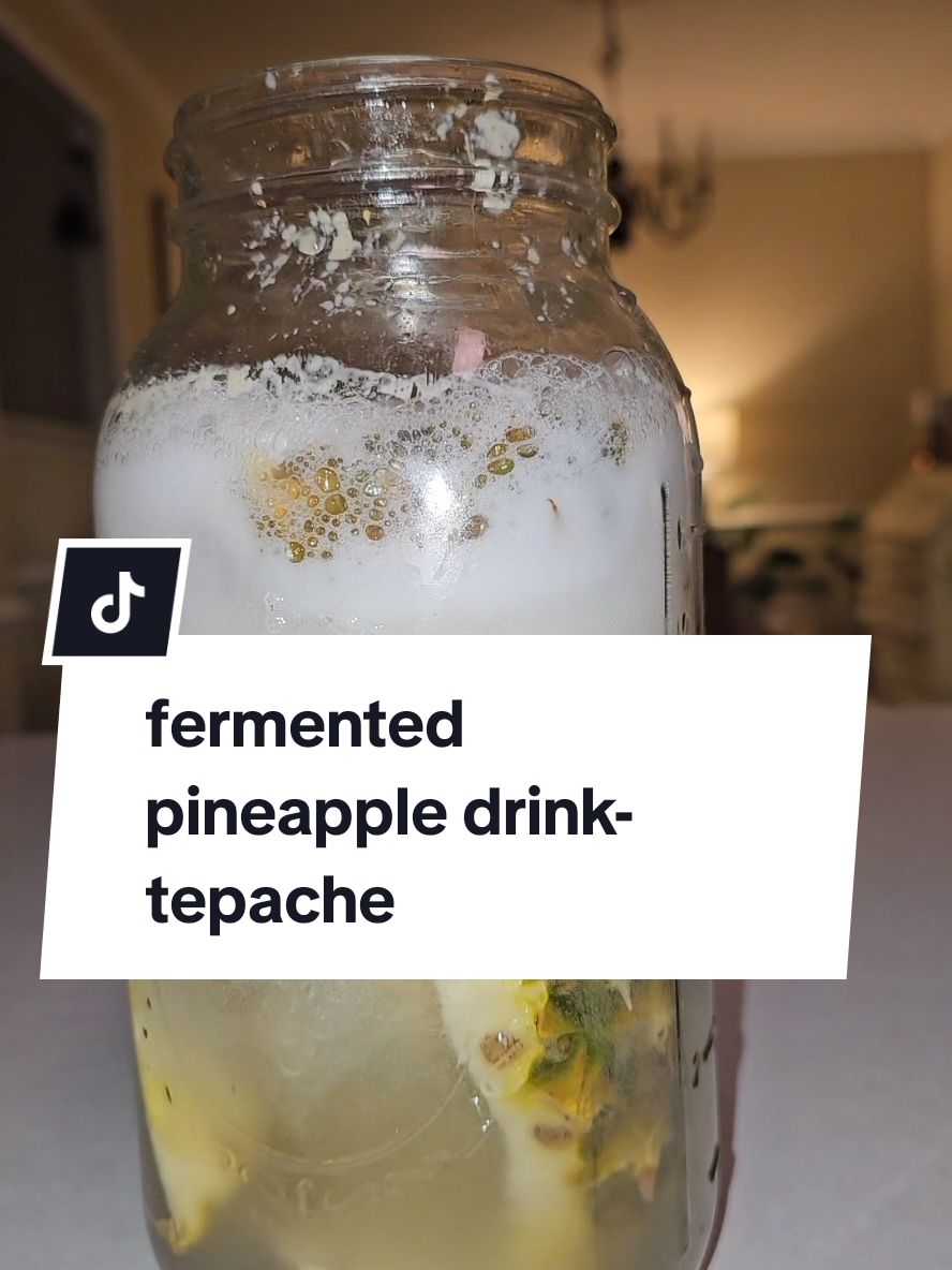 fermented pineapple! full of probiotics. traditionally this is made with piloncillo sugar and called tepache. sometimes cinnamon or chili powder is added. #pineapple #ferment #tepache #drink #healthy 