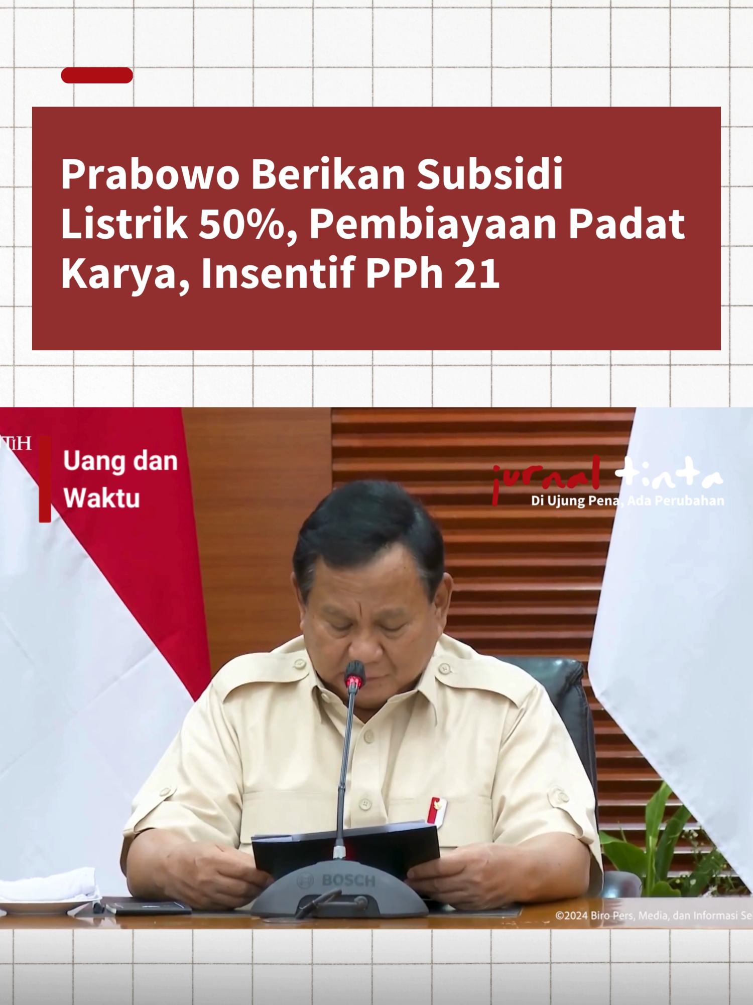 Caption IG Estetik: 💡✨ Komitmen Pemerintah untuk Rakyat Rp38,6 triliun dialokasikan untuk berbagai bantuan: 🍚 Bantuan beras 10 kg/bulan untuk 16 juta keluarga. ⚡ Diskon listrik hingga 50% untuk daya maksimal 2.200 VA. 🏭 Pembiayaan industri padat karya. 💼 Insentif PPh Pasal 21 untuk gaji di bawah Rp10 juta. 📊 Pembebasan pajak UMKM omzet di bawah Rp500 juta/tahun. Mari kita manfaatkan bantuan ini untuk bersama bangkit lebih kuat. 💪✨ #DukungRakyat #StimulusEkonomi #BersamaBangkit #IndonesiaHebat #ProgramBantuan #PemerintahPeduli #Prabowo #PPN12persen #PPNBM