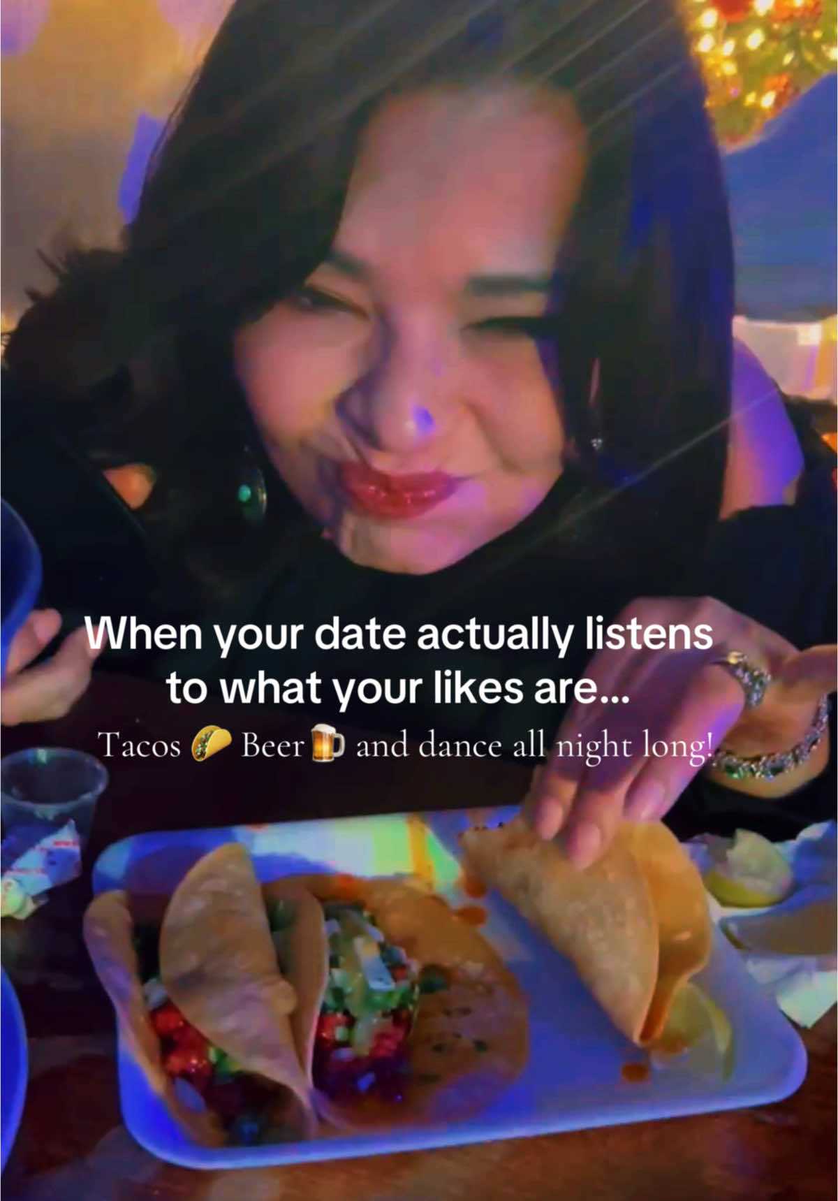 Tacos 🌮 Beer🍺 and dancing to Tejano all night long!  🥰#date #datenight #tacos #beer #dancing #success #happygirl #tejano #cumbias #country #datenightchallenge #teamwork #over40 