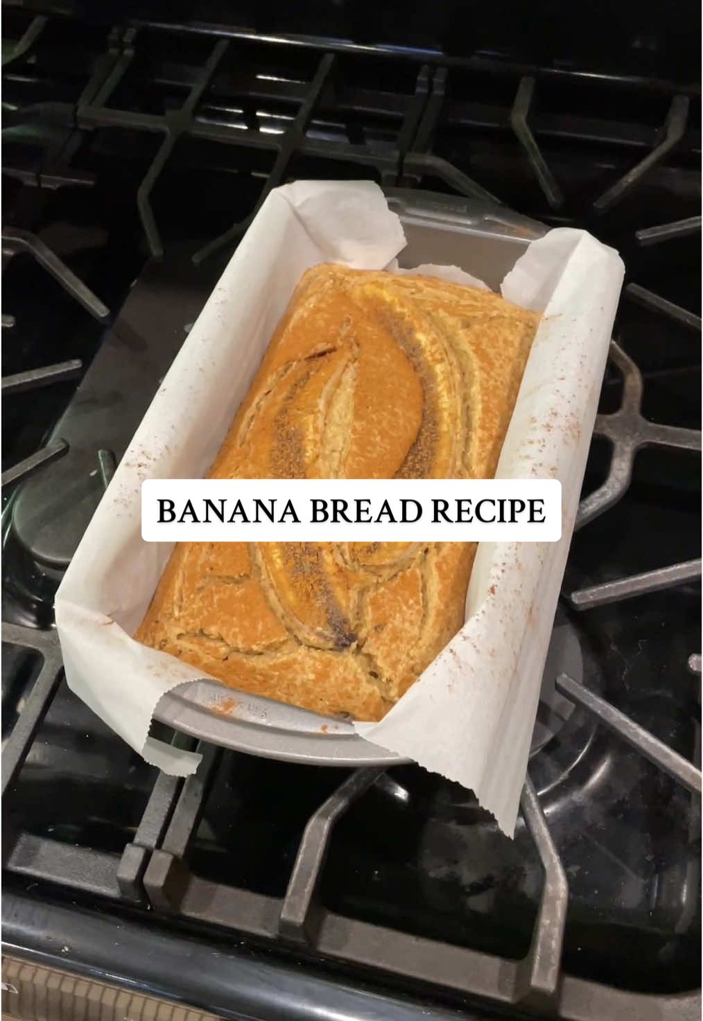 Replying to @antoniajanex  Healthy Banana Bread 🤎 gluten free + dairy free + gastritis friendly  6 servings about 260 calories, 8g protein, & 4.5g fat Ingredients:  2 cups rolled oats 2 eggs 3 rip bananas (4 if you want to garnish on top) 1/4 cup almond milk  1/4 cup maple syrup  1/2 TBSP vanilla extra  1 tsp cinnamon  2 tsp baking powder 1. preheat oven to 350F 2. blend everything together 3. put parchment paper in your loaf pan, pour mixture in container, and bake for 45-55 minutes until middle is cooked through. use fork to poke middle and check 4. I spread my slice with Trader Joe’s maple butter and it’s SO GOOD 🤤 Highly recommend eating with it. 5. enjoy 🤎  #bananabread #healthybananabread #bananabreadrecipe