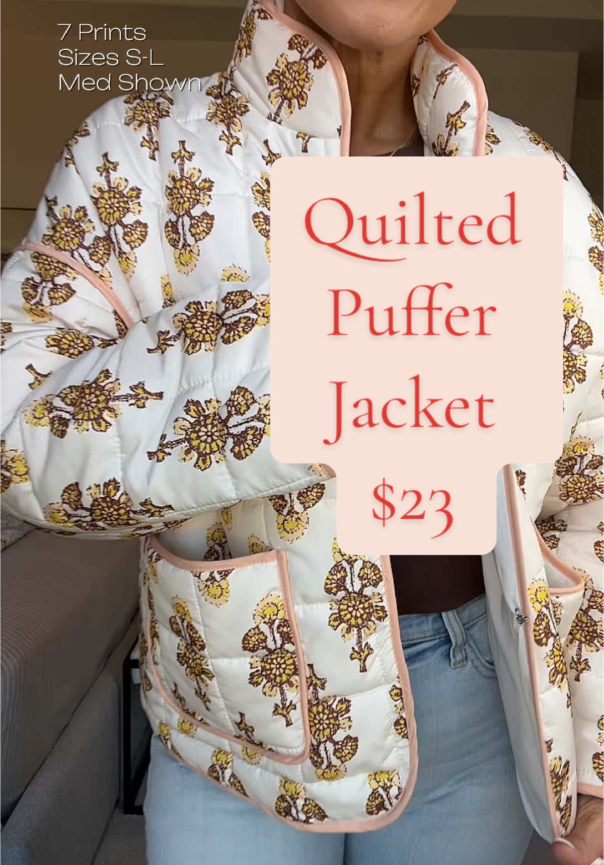 This printed puffer is only $23 right now!!!! The lowest I’ve seen this one at! #pufferjacket #quiltedpuffer #printedjacket #puffercoats #funfashion 