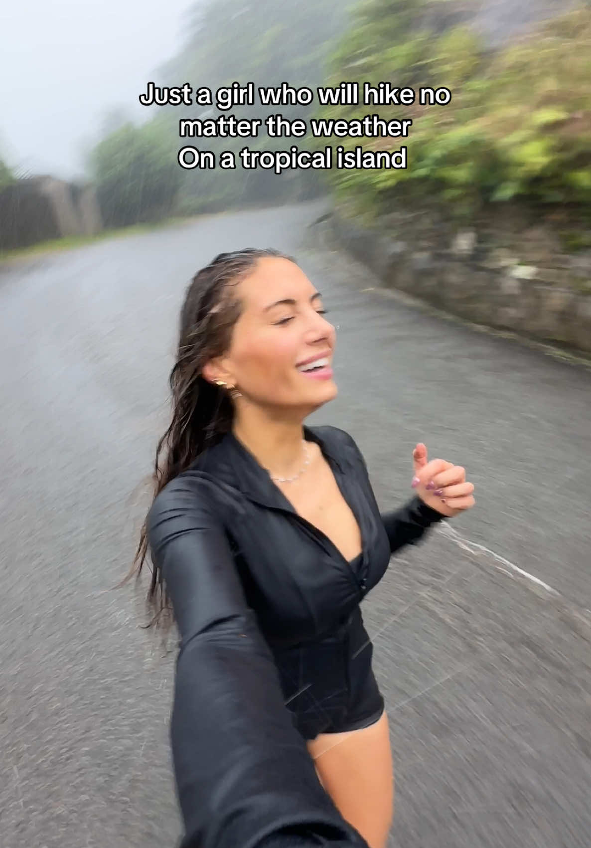 Hiking in the warm rain 