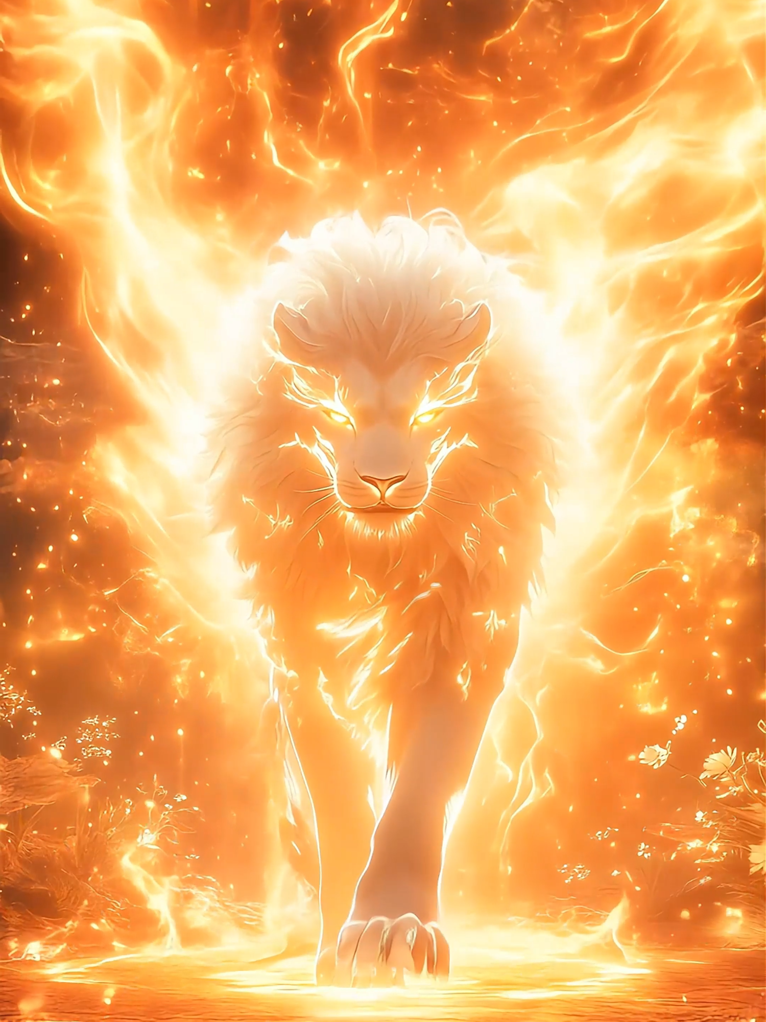 Live Wallpaper Lion 4k :  This majestic lion isn't just walking; it's commanding the flames around it with every powerful step. 🔥🐾 Dive into the fierce aura of golden light and dancing fire, and feel the mystic power that surrounds this incredible creature. Witness the wild elegance and strength in its gaze as it strides through a fantastical world. #lionking #lion #livewallpaper4k #2025 #Powerful #livewallpaper #Epic