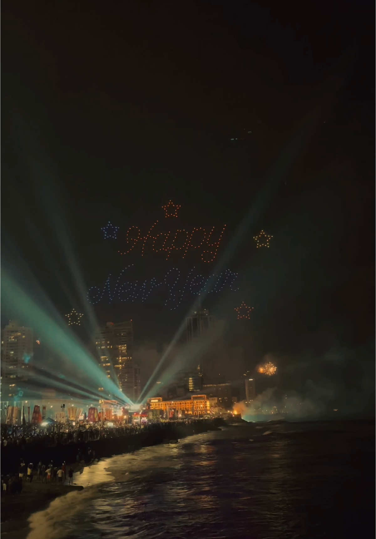 New Year’s Eve in Galle was unforgettable! 🎆✨ Fireworks and a stunning drone show to welcome 2025! 🎉 Let’s make this year even brighter 🌟🥳  #foryoupage #fypシ #Celebration #NYE2025 #Welcome2025 #SkyLights #NewYearVibes #EpicCelebration #NewYearEve #LightsInTheSky #TikTokSriLanka #Welcome2025 #CelebrationVibes #GalleFace #FireworksAndDrones #Welcome2025 #TikTokSriLanka #SkyLights