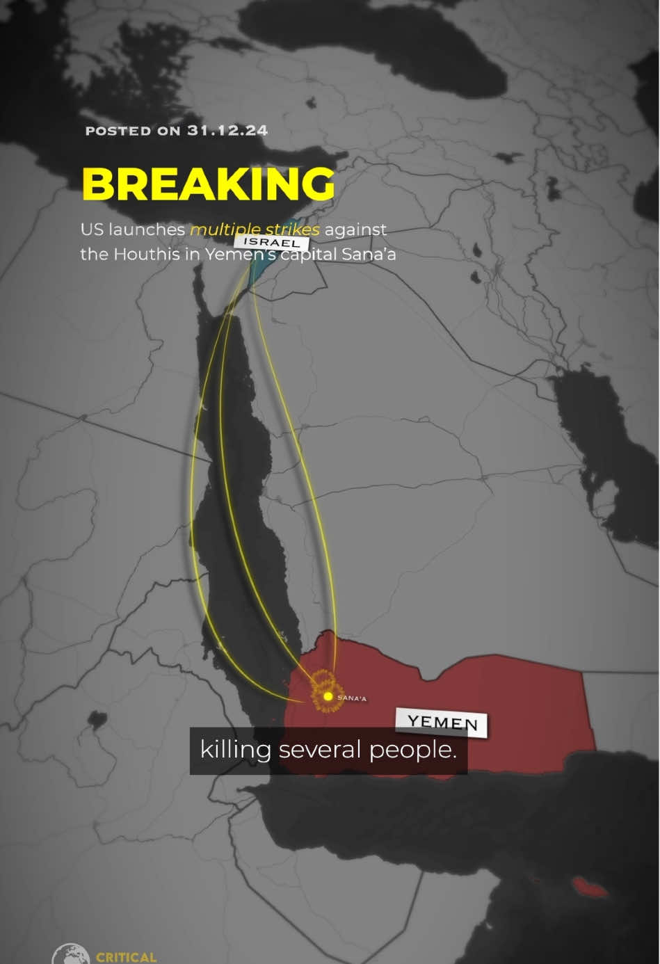 BREAKING - US launches multiple strikes against the Houthis in Yemen. #yemen #usa #fyp #israel #news #breaking 