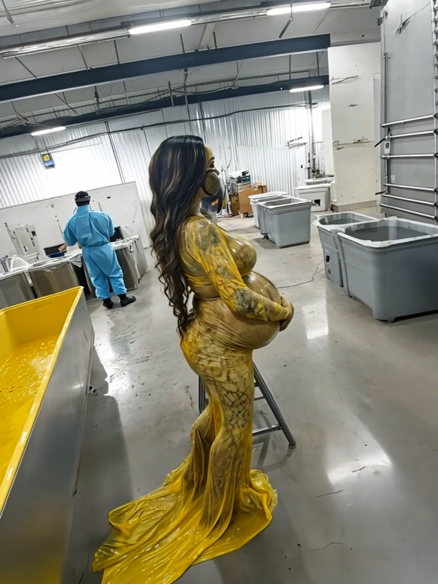 Art Beyond Limits: The Golden Mother 🎨✨ A stunning yet surreal display of creativity—this pregnant woman, fully covered in golden paint, stands as a living masterpiece. Is it a statement on life, motherhood, or simply an exploration of the abstract? Whatever the message, this work of art blurs the lines between the human form and pure imagination. A bizarre yet captivating vision that leaves us questioning the true meaning behind the golden glow. #pregnantwoman #ArtisticVision #GoldenMother #PregnancyArt#abstractexpressionissm #SurrealBeauty