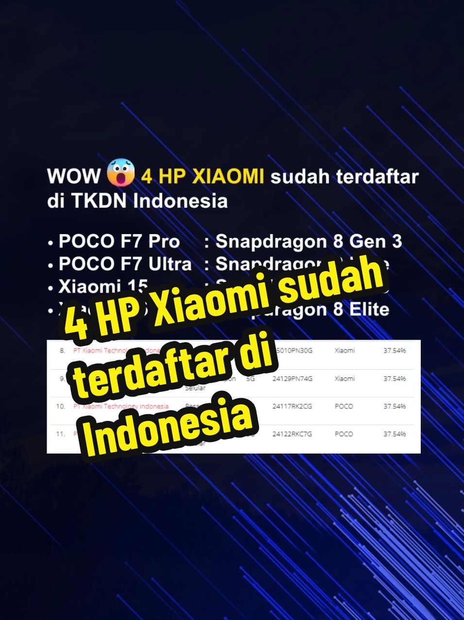 4HP Xiaomi sudah terdaftar di TKDN Indonesia #xiaomi15 #xiaomi15ultra #pocof7 #pocof7ultra 