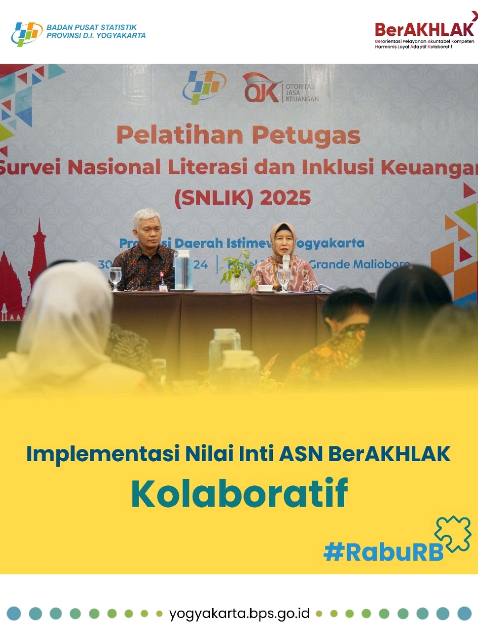 Hai #sahabatdata , BPS terus menjalin komunikasi dan kerja sama secara mutualisme dengan berbagai pihak. Salah satu bentuk kerja sama tersebut adalah kolaborasi dengan Otoritas Jasa Keuangan (OJK) melalui Survei Nasional Literasi dan Inklusi Keuangan (SNLIK). Survei ini bertujuan untuk mengukur indeks literasi dan inklusi keuangan penduduk Indonesia, yang menjadi landasan dalam merancang program peningkatan literasi dan inklusi keuangan di masa mendatang.   #CintaData   #RabuRB   #Kolaboratif  #bpsprovdiy