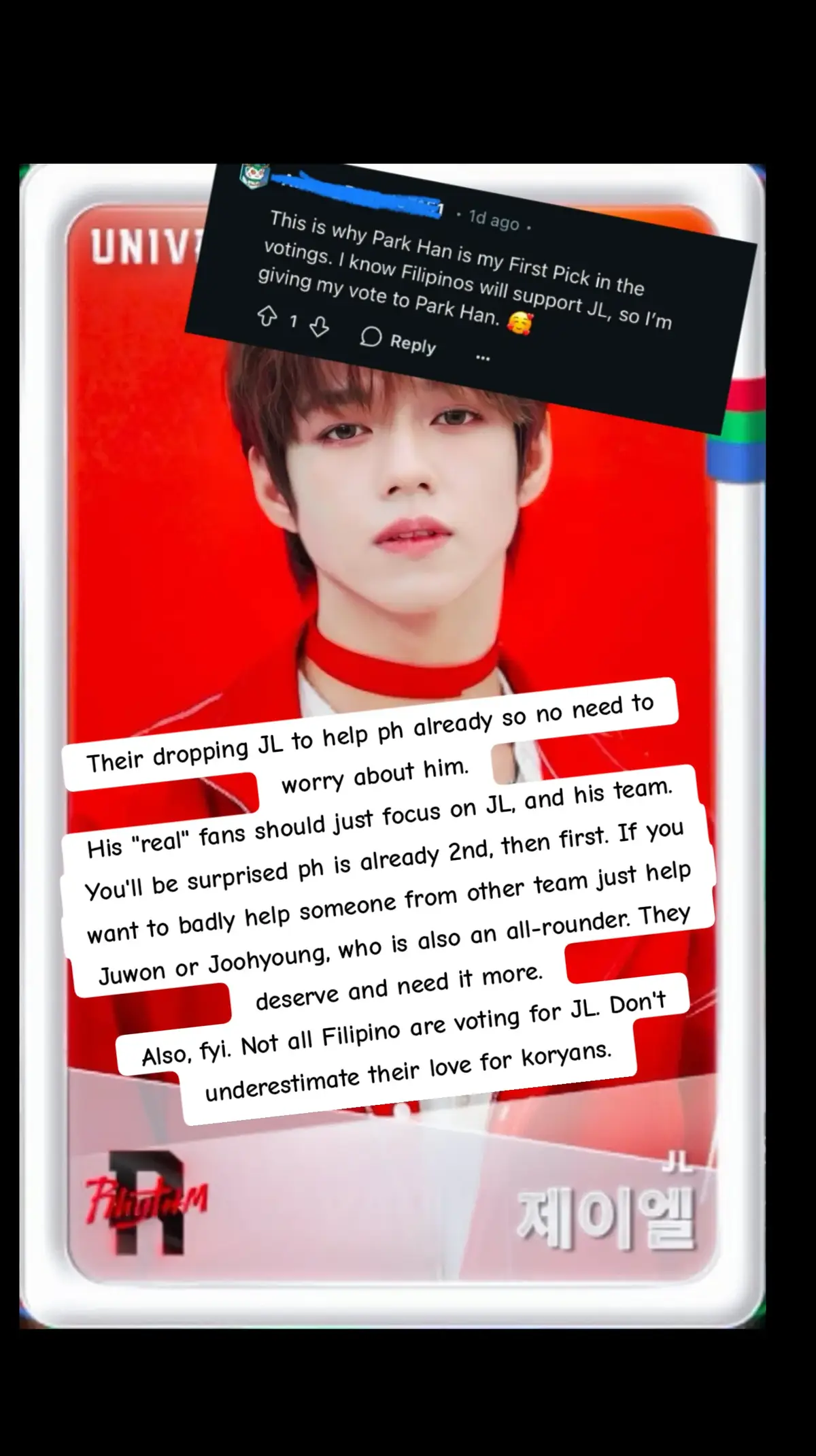 Do not be complacent. This is not the 1st, 2nd or 3rd time I read something like this. If you really want to secure his debut vote JL everyday and pick him as your first pick. Much better if you choose to vote Rhythm straight, that's the team JL belongs, afterall. I want to give special thanks to A'TIN for helping us vote for JL! #universeleague #jlgaspar 