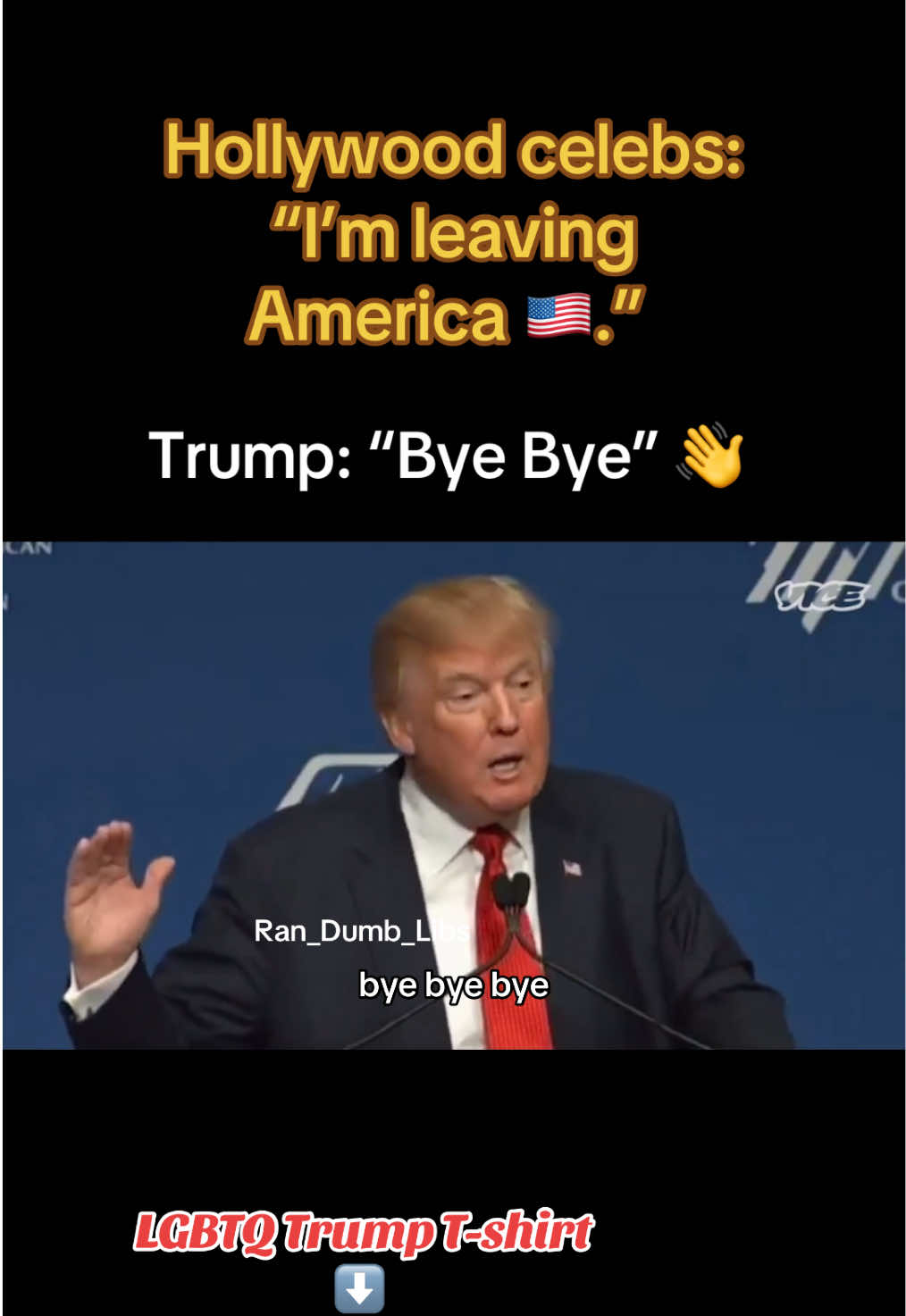 #Trump saying “Bye Bye” as  liberal democrats & #hollywood #celebrities say they’re leaving #America 😂.  #funnyedit #trumpmemes #byebye 