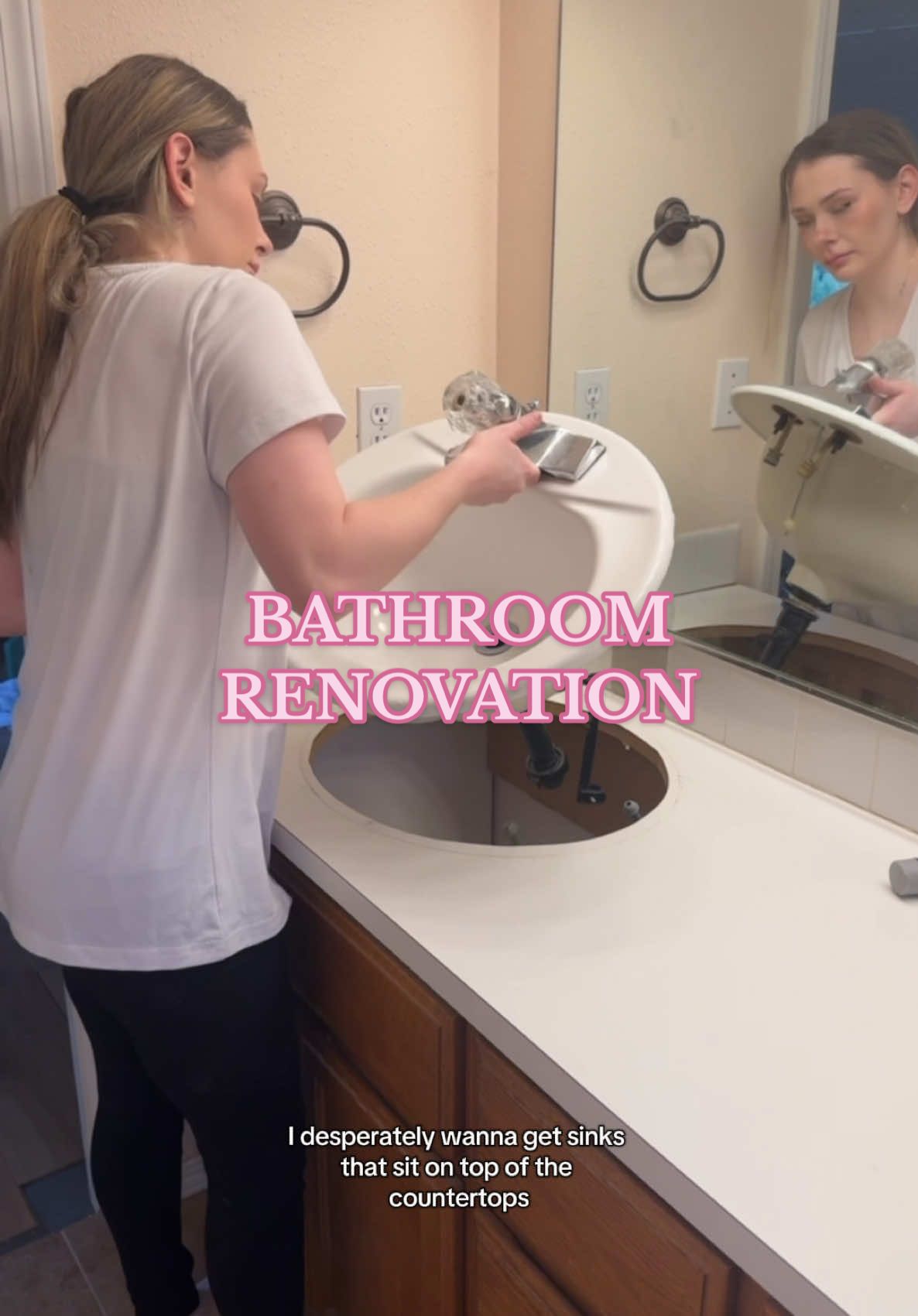 Part 1 of this bathroom renovation! However, the pipe did me dirty so I gotta pause on this to fix that 👩🏼‍🔧  #renovation #DIY #diyproject #homeimprovement #homestead #homeproject #diyhomedecor #bathroom #decor #improvement #homesweethome #remodel #work 