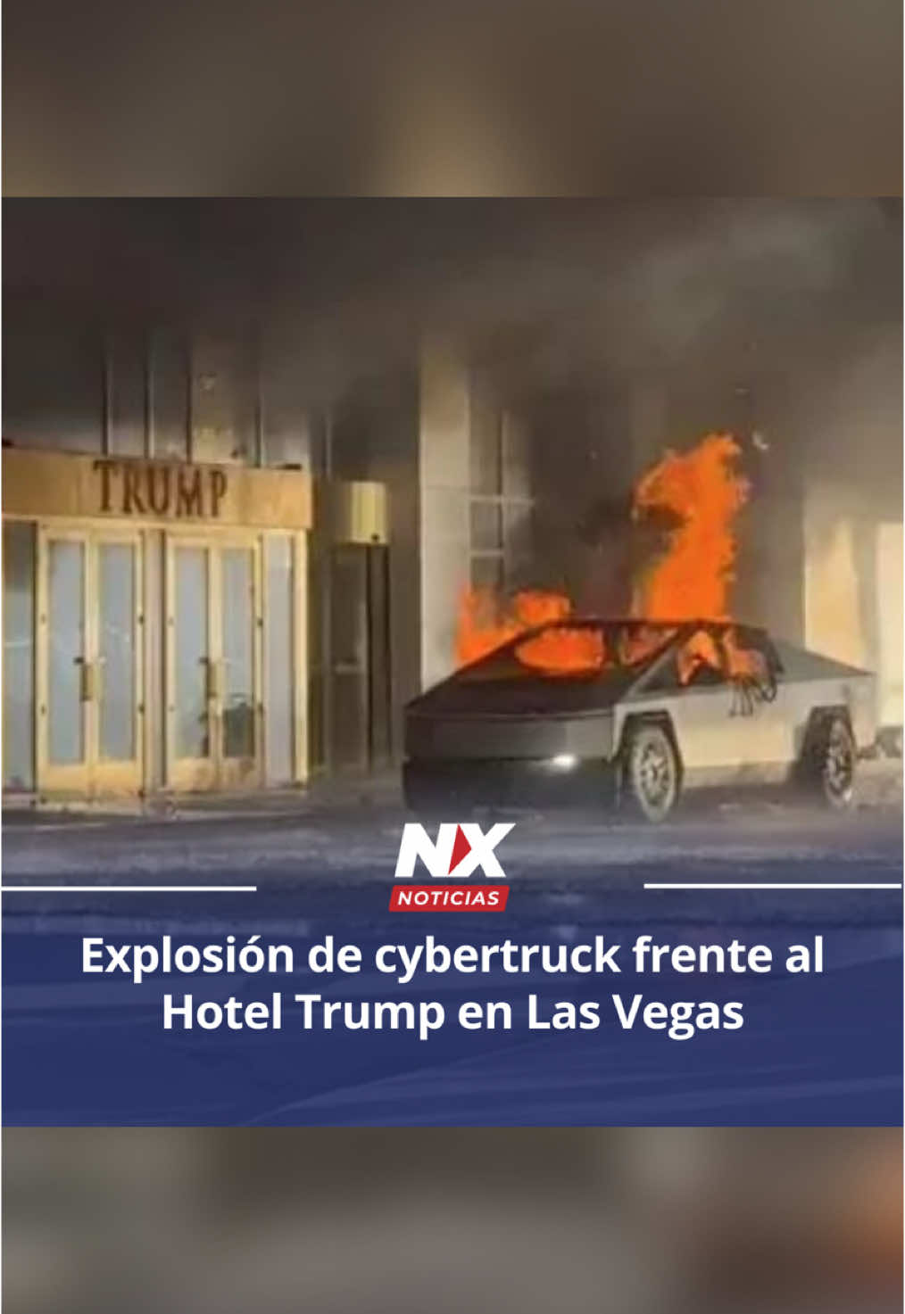 Explosión de cybertruck frente al Hotel Trump en Las Vegas Una Tesla Cybertruck explotó frente al Trump International Hotel en Las Vegas, causando una muerte y dejando heridos. Las autoridades investigan si el incidente fue accidental o intencional. #trump2024 #estadosunidos #lasvegas #tesla 