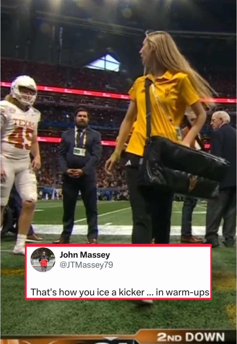 ASU equipment managers icing Texas kicker 😭 (h/t jtmassey79/X) #cfb #CollegeFootball #cfbplayoff #texas 