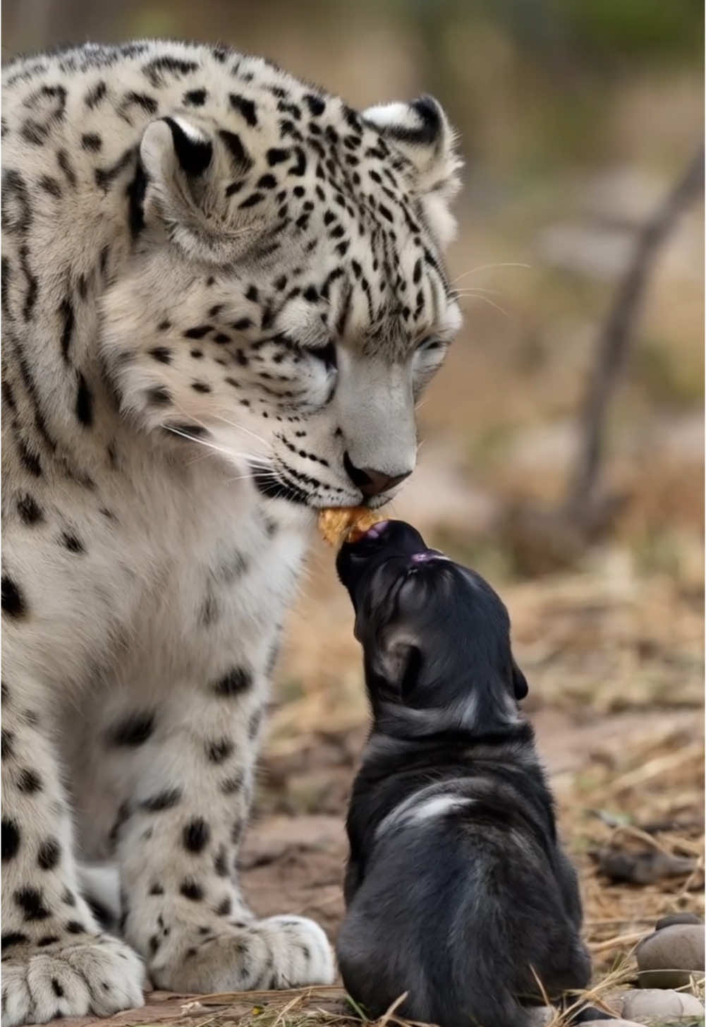 Frozen Hearts: A Snow Leopard and a Newborn Puppy #animallover #snowleopard #puppy 