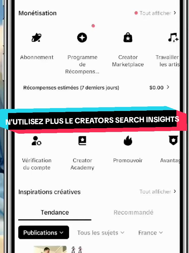 N'UTILISEZ PLUS LE CREATORS SEARCH INSIGHTS #atuces #titkok #devenirviral #tiktokfrance🇨🇵 