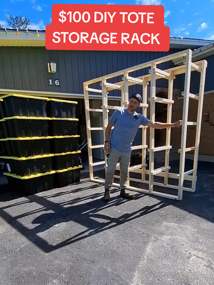 For $100 you can build this exact same Tote Storage Rack. It makes storage easy as you can slide totes in and out.  I have a full step by step video on my YT channel showing how to build this. The link is in my bio or below in the comments. #totestorage #totes #toterack #storagesolutions #storagehack #storageideas #storagetricks #diystorage #diystoragesolutions #diystorageideas #garagegoals #garagetips #garagestorage #diyprojects #diywoodproject #diyrenotip #diyreno #diybuild #homereno #homeprojects #hometips #diyproject #renotip #renovationtips #renoproject #handyman #handymanservices 