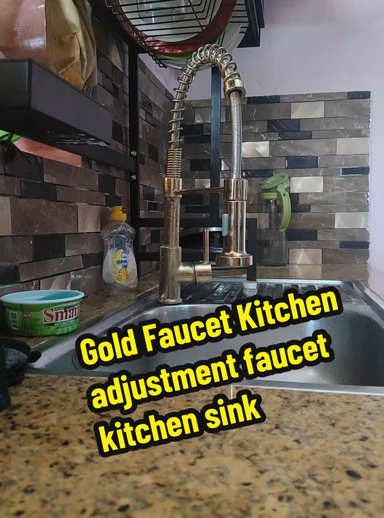 Kitchen Tap Brass Kitchen Faucet 360°Rotation Kitchen Sink Mixer Spring Type Kitchen Mixer Tap Pull-Out Sink Taps There is an Adjustment Function Button at The Nozzle, Gold faucet kitchen  #kitchen #faucet #pullout #spring #adjustment #button #sink #gold #nozzle #clean #Home 