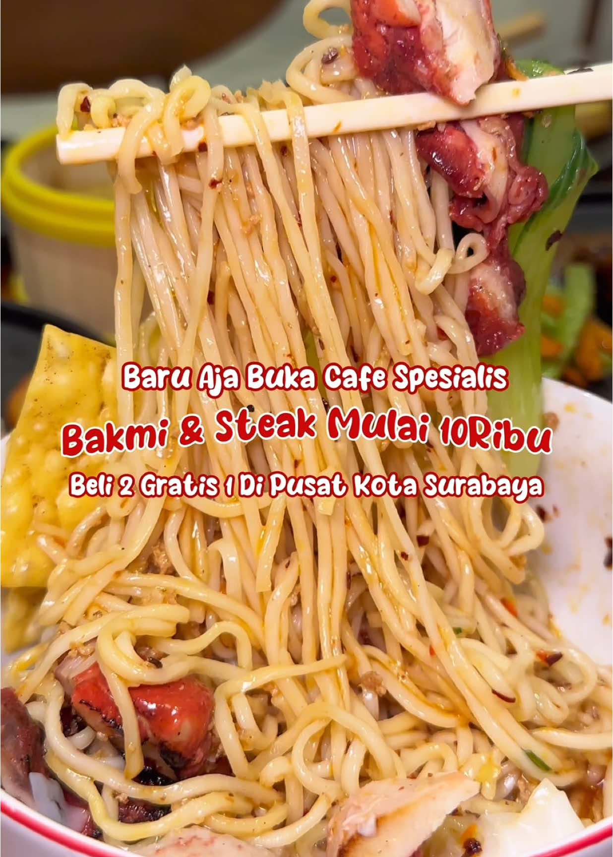 Promo beli 2 gratis 1, Di pusat kota surabaya ada cafe baru menunya mulai 10ribu aja 😍 #bakmi #bakmie #mie #steak #chicken #wonton #wontonchilioil #cafe #grandopening #promo #promotahunbaru #kulinersurabaya #kulinersurabayamurah #cafesurabaya #nongkrong #SerunyaLiburan 