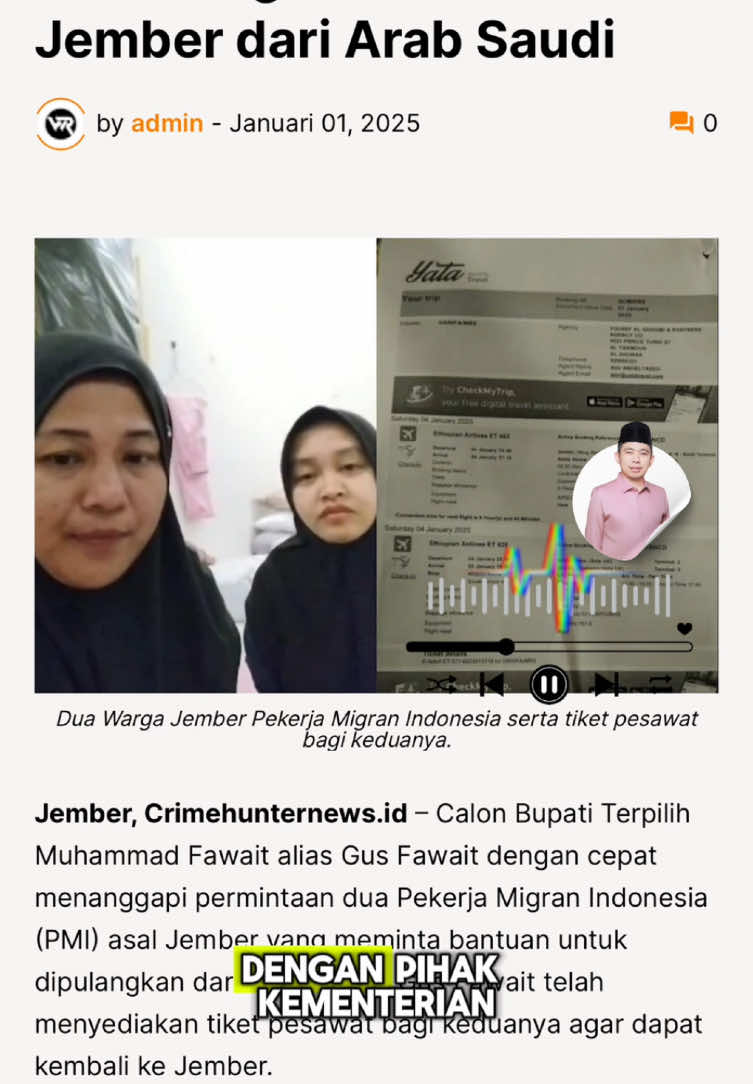 Alhamdulillah, kabar baik ini menjadi bukti nyata perhatian dan upaya kami serta pihak terkait dalam membantu pekerja migran yang sedang menghadapi kesulitan di luar negeri. Langkah cepat dari pihak kementerian dan dukungan dari mas kawendra adalah hal yang patut diapresiasi. Semoga proses pemulangan dua pekerja migran asal Jember ini berjalan lancar hingga mereka kembali berkumpul bersama keluarga dengan selamat. Terima kasih atas perhatian dan dedikasinya dalam mengawal perjuangan ini. #gusfawait #semuakarenacinta #pekerjamigran 