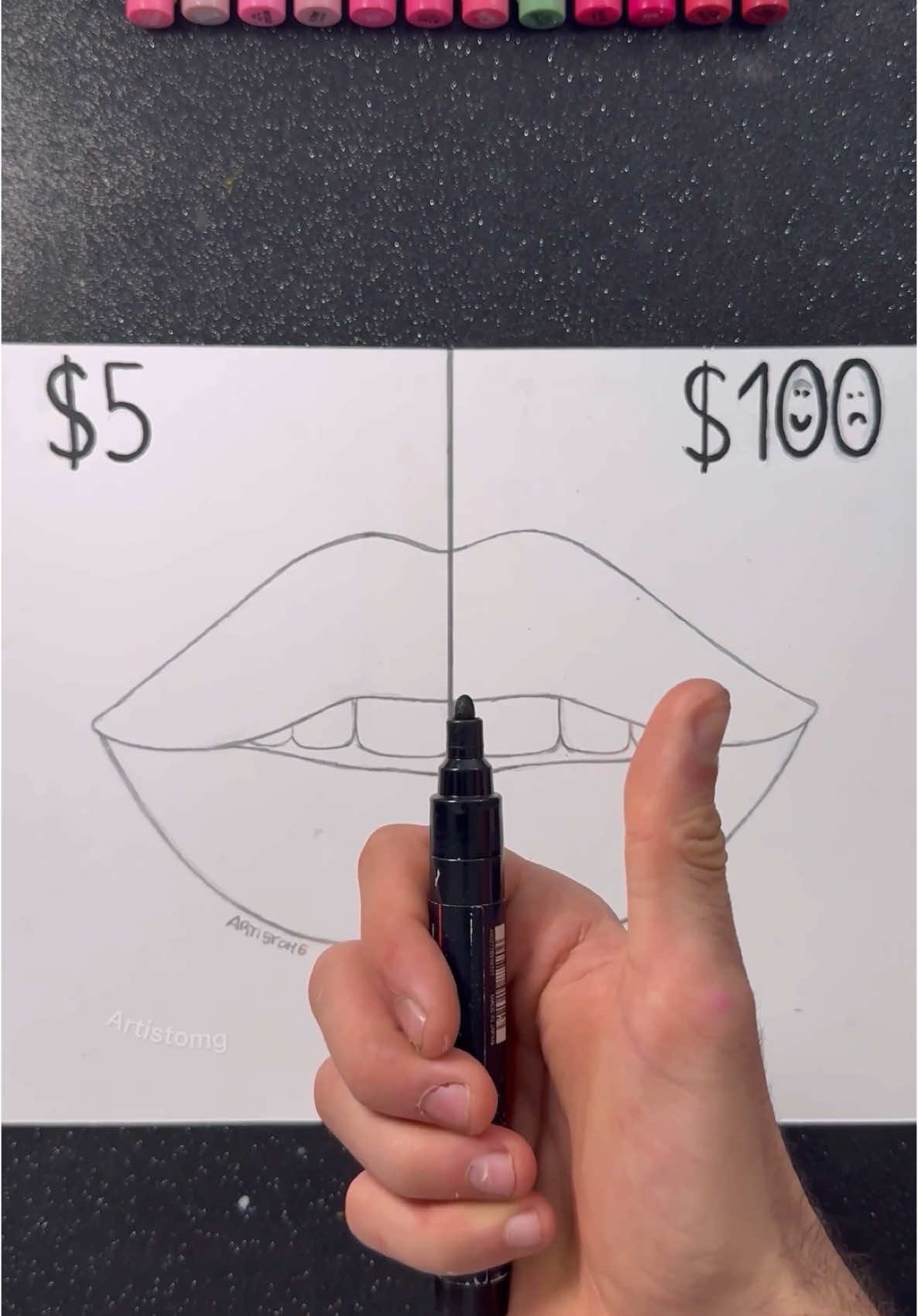 Drawing Lips with $5 vs $100! ✍️✨🎨 || Stay tuned for the 2nd part! 🔜 #artsupplies 