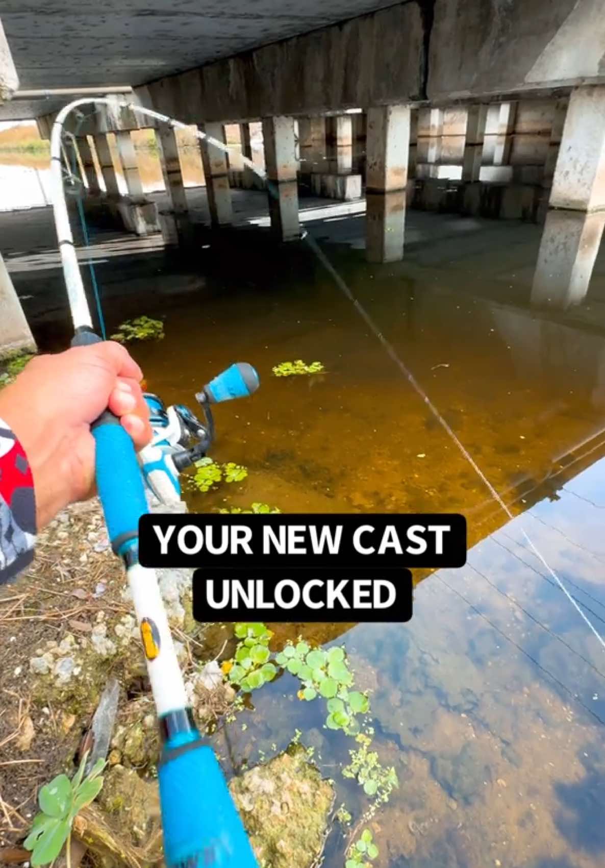 Your new cast unlocked💪Sling shot cast your way into tight spaces, under docks, under trees or when you have no room to cast!  #urbanfloridafishing #southfloridafishing #floridafishing #fishingvideos #bassfishing 