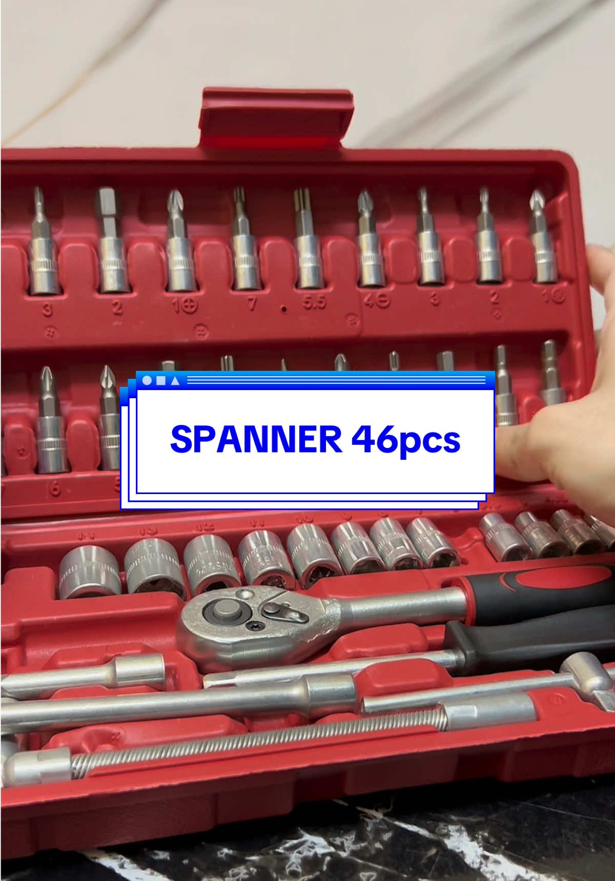 VODELL Premium CR-V 46pcs Ratchet Box Socket Set Combination Socket Wrench Spanner Tools. #socket #wrench #spanner #tools #hardware #hardwaretools #fyp 