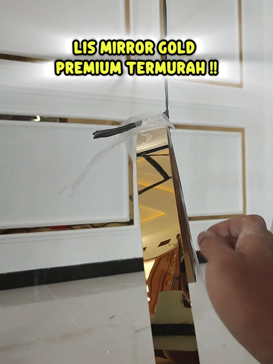 List Plat Strip Mirror Gold Lebar 1/1,5/2/2,5/3/4CM Panjang 3/5/12 Meter #listmirrorgold #listgoldmolding #listplatstripmirror #wawangypsum #fyp 