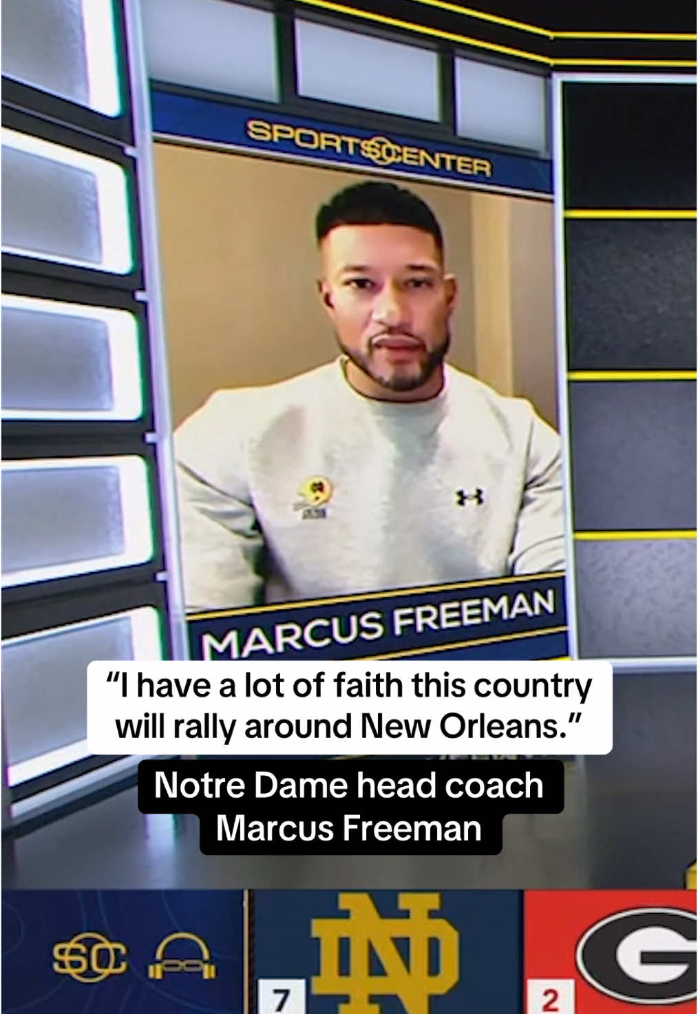 #MarcusFreeman on the attack in New Orleans ahead of #NotreDame’s #CFP game against #Georgia (📺 SportsCenter with SVP) #CollegeFootball 