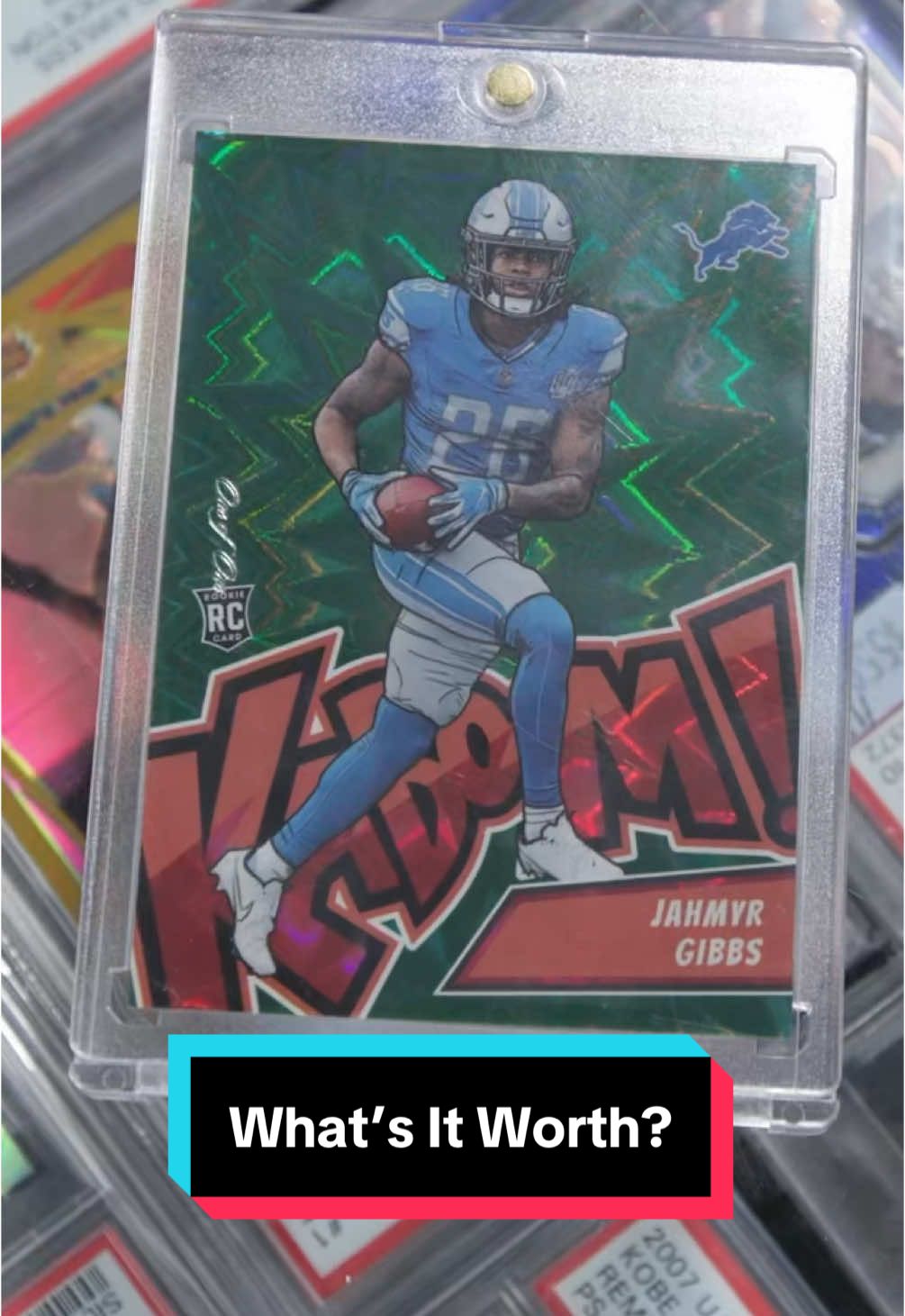 Such an awesome card to see as a Lions fan BUT, What’s the Jahmyr Gibbs 1/1 Green Kaboom Worth ?👀 As much as I wanted it for the PC, if it wasn’t around the closest player comp to him in Bijan & he wanted double , it just wasn’t gonna work 😢 #sportscards #fyp #santiagosports #foryou #foryoupage #the hobby #footballcards #tylersantiago #baseballcards #basketballcards #cardshop #cardshow #cardshop #cardshopowner #cards #deals #negotation #makingdeals #deal #negotationg 