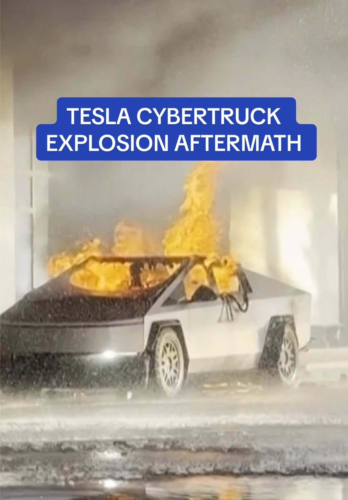 Shocking footage shows the aftermath of a Tesla Cybertruck exploding into flames outside the Trump International Hotel Las Vegas on Wednesday. The explosion killed the driver and injured seven others, as the FBI say it's investigating whether the blast was an act of terrorism.  Videos from an eyewitness showed smoke rising from the Cybertruck engulfed in flames outside the hotel, as police officers arrived at the scene. #tesla #donaldtrump #lasvegas #hotel 