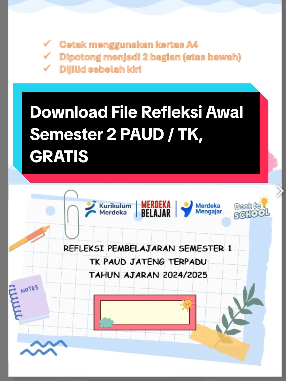 Download file refleksi awal semester 2 PAUD / TK, GRATIS #masuksekolah #semester2 #kurikulumpaud #paudjateng