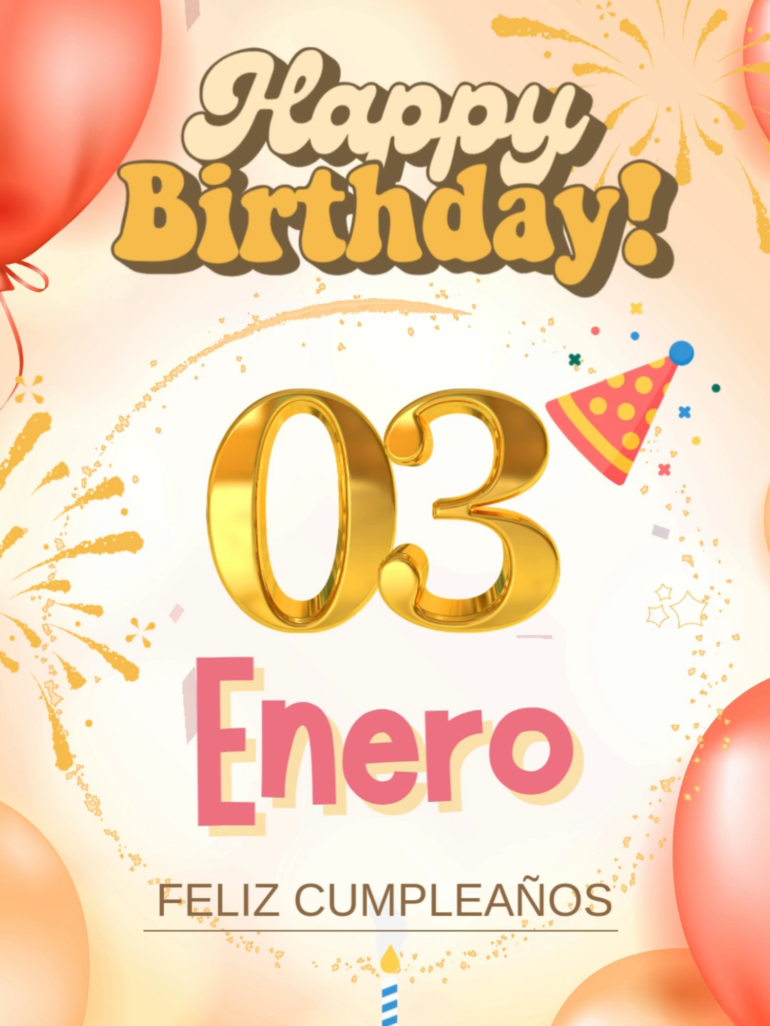 ¡Feliz Cumpleaños 03 de Enero! Con cariño y de todo corazón deseo que tu cumpleaños sea mágico y muy feliz. ¡Felicitaciones! #03deenero #cumpleaños #Enero #HappyBirthday #saludos #viralreels #videoviral #trendingreels #reels