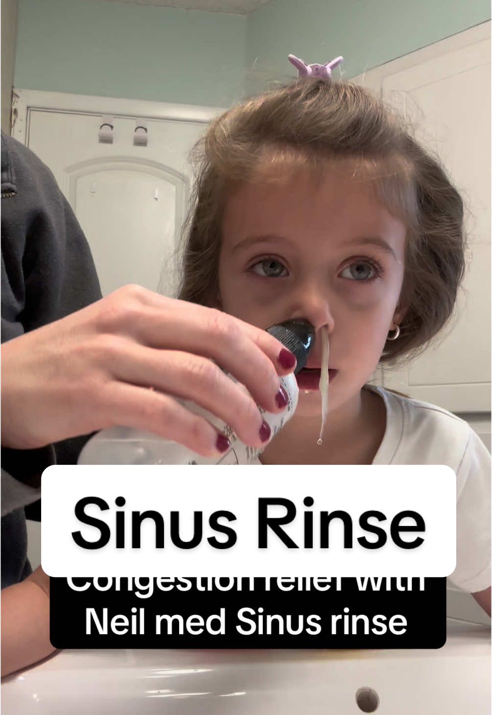 Giving my little one some relief with Neil Med Sinus Rinse. This helps us get all the congestion out before it backs up and turns into an ear infection. #congestion #earinfection #coldremedy #natural #homeremedy #snot #sinusrinse 