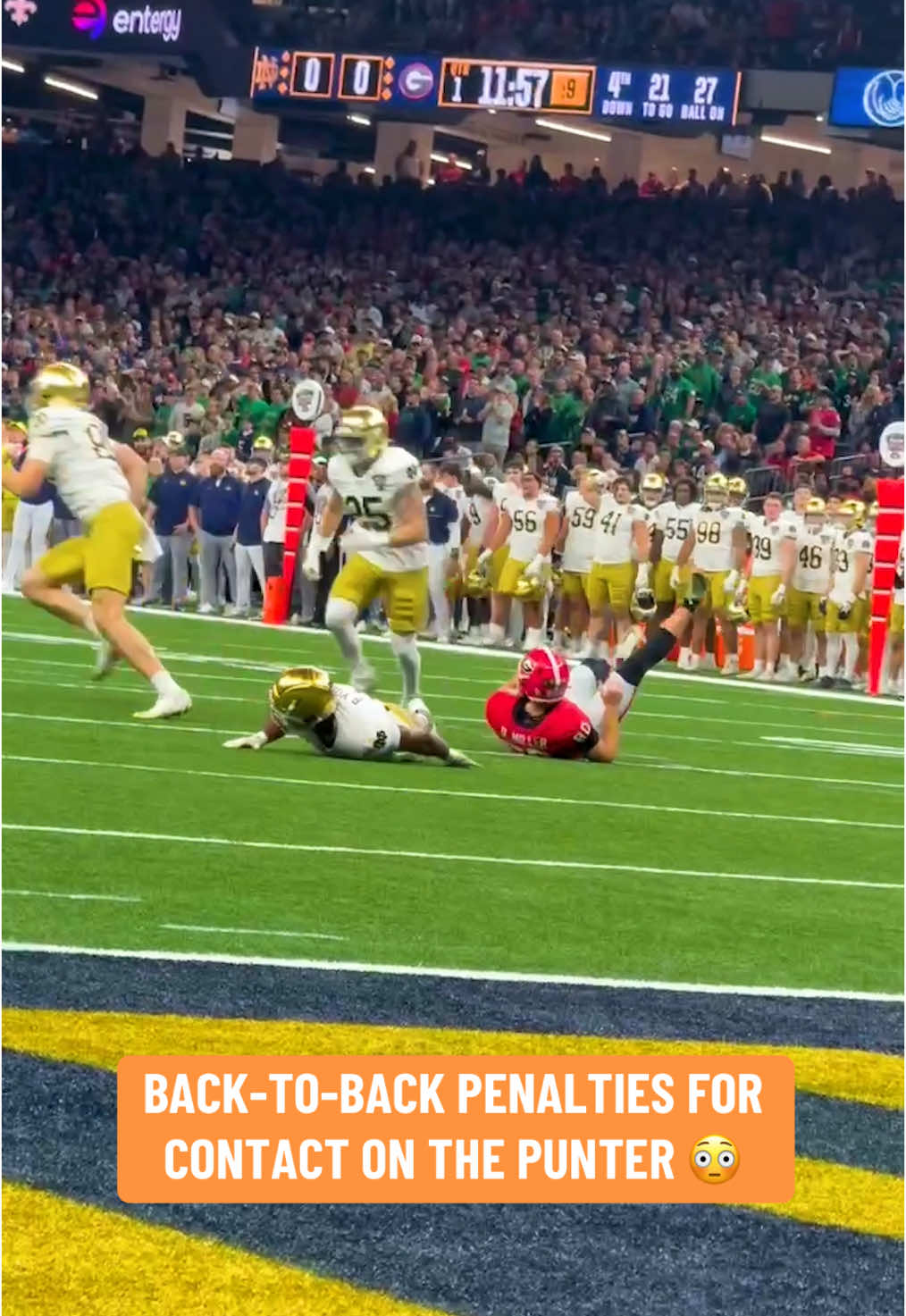 Back-to-back penalties were called on #NotreDame for making contact with the #Georgia punter 😳 #football #cfb #CollegeFootball #cfbpostseason #cfbplayoffs 