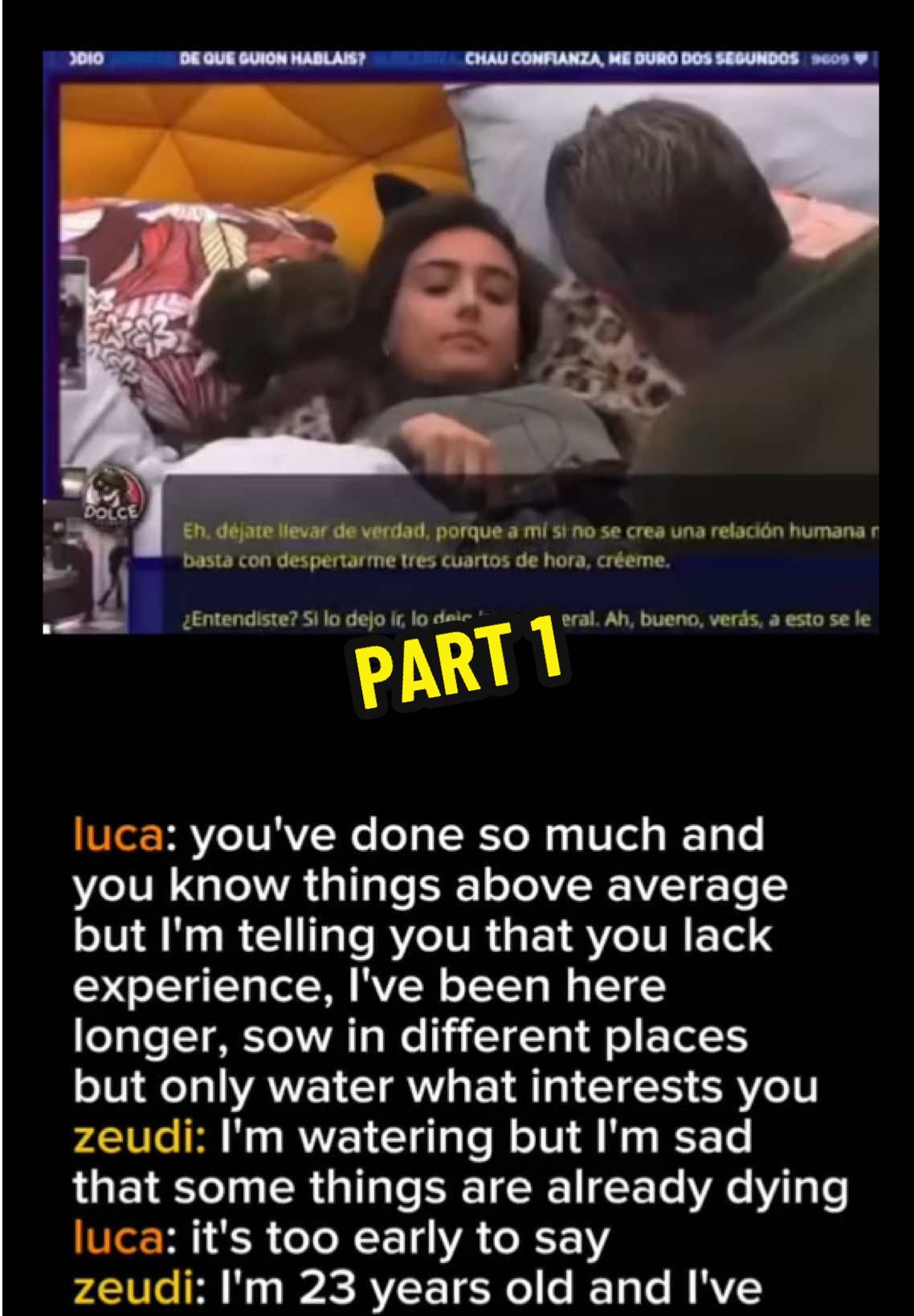 Zeudi and Luca PT 1 #zelena #grandefratello  I support both, but the way Helena's been acting is what I don't like. She's 34, but she's acting like a teenager. She yelled at Zeudi last night and hasn't even apologised yet. 😫💔