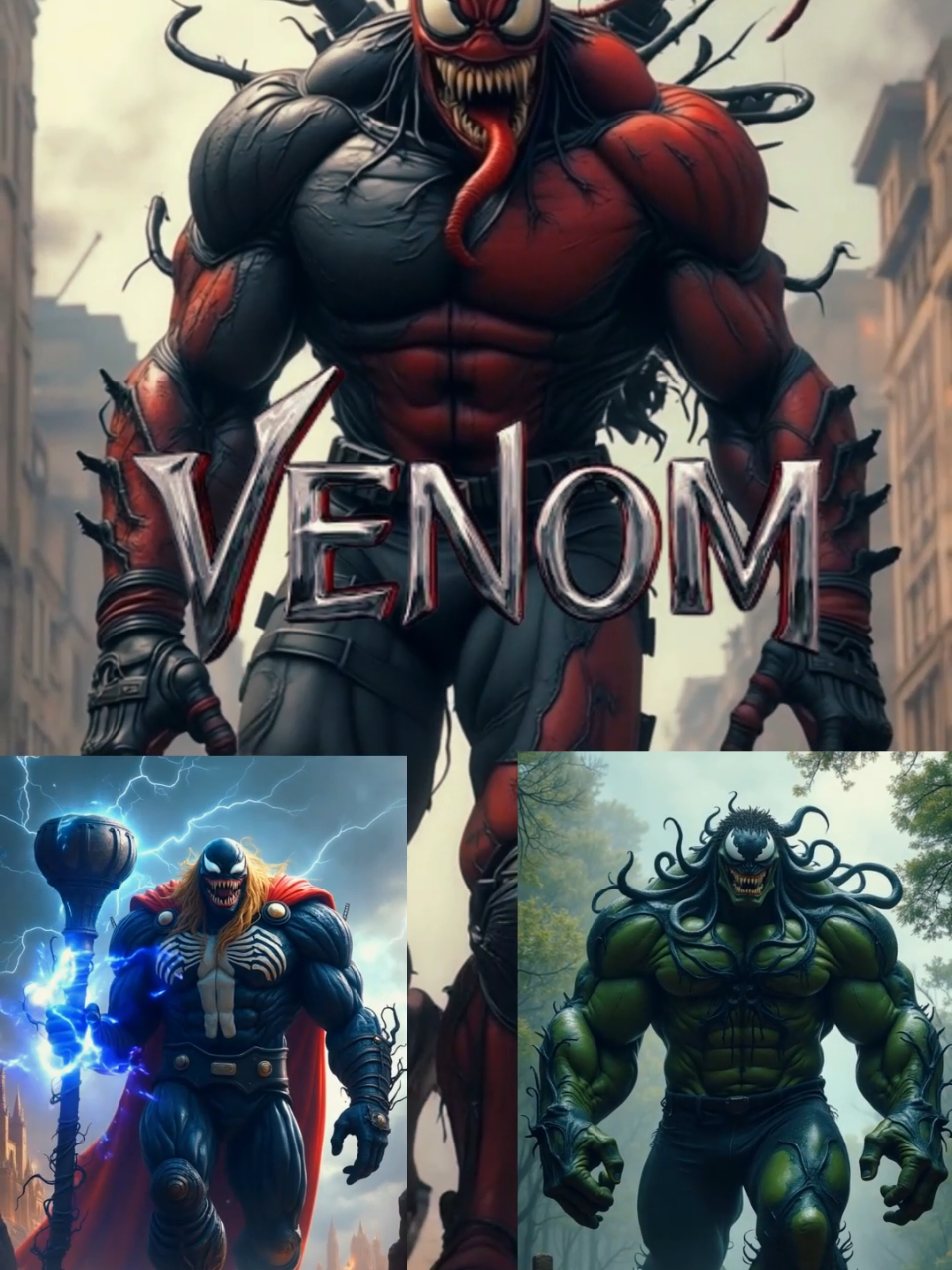 Venom encontra personagens da Marvel em um duelo de fusão incrível! Venom + Deadpool + Hulk + Thor  #fusion #hybrid #venom #viralvideos #fyp 