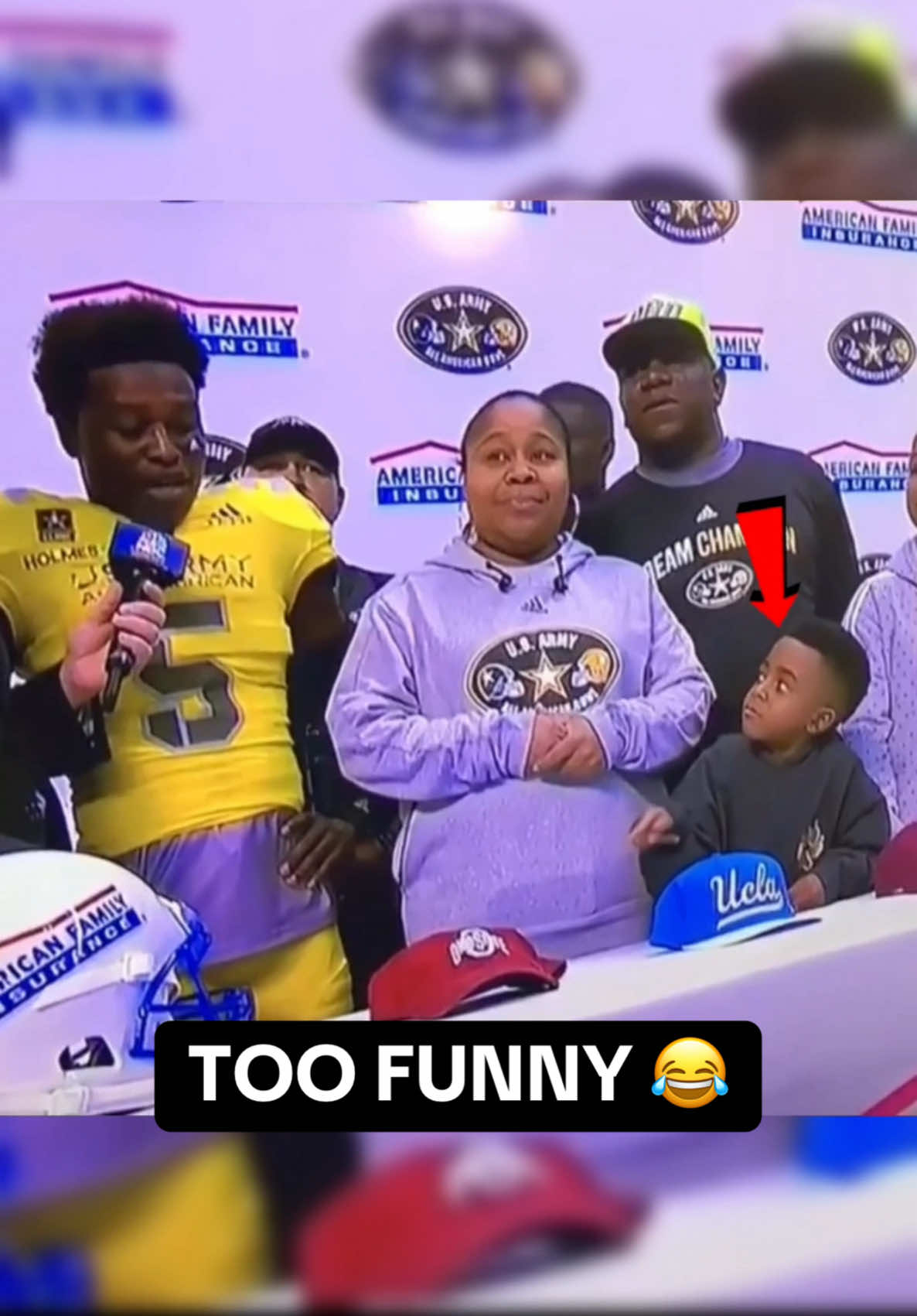 That time when Darnay Holmes’ nephew was upset when he picked UCLA over Ohio State! 🤣 (via @Navy All-American Bowl) #football #commitment #highschoolfootball #athlete #ucla #ohiostate #mad #funny #CollegeFootball #darnayholmes 