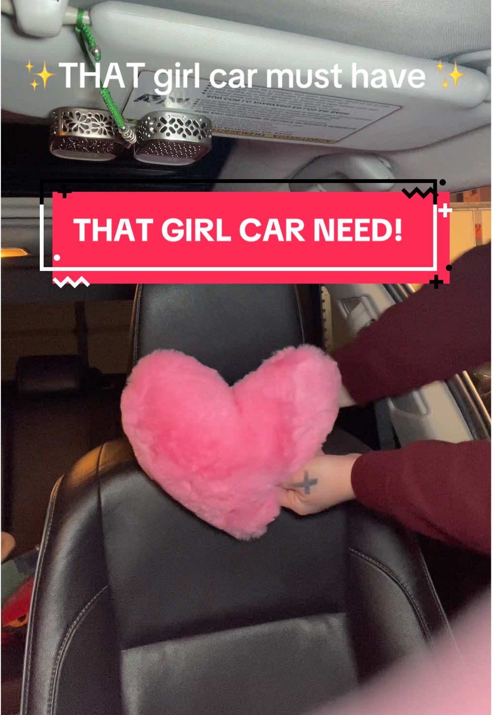 How cute are these heart car pillows? Such a cute touch for a girly aesthetic ✨ #fyp #carsoftiktok #cardecor #pinkgirly #pinkgirlaesthetic #pinkcar #carmusthaves #carpillow #pink #girlytok #cartiktok 