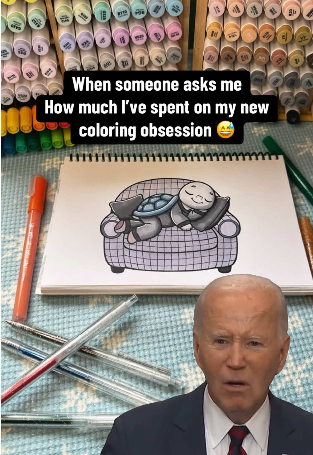 One can speculate 🧐  #coloring #colouring #coloringbook #coloringpages #obsession #ohuhumarkers #grabie #artsupplies #meme #fyp 