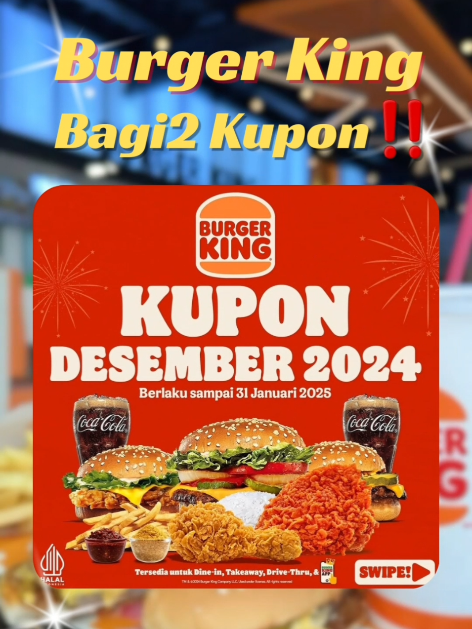 BAGI2 KUPON BURGERKING ✨️‼️ Berlaku sampai 31 Januari 2025 boloo, gass bolooo 🏍💨 info lengkapnya cek aja di @burgerking.id ✨️😍 #burgerkingpromo #burgerking #burgerkingindonesia #jogjakulineran #promojogja #diskonjogja #fypシ 