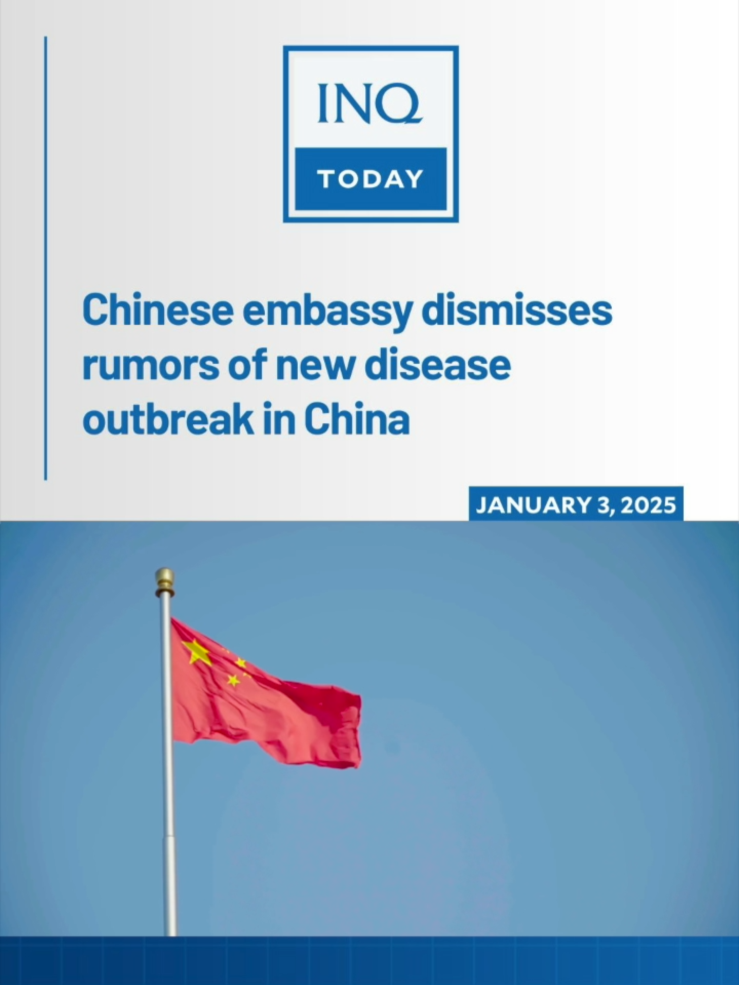 The Chinese Embassy in the Philippines dismisses as “fake news” social media posts stating that a new disease outbreak in China is causing “international health concern.” #newsph #socialnews #tiktoknews #inquirerdotnet #china