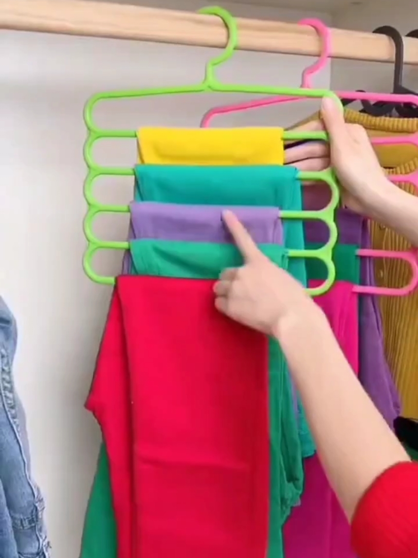 Wardrobe Hanging Shelf Saving Space Plastic Colorful 5 layer Pants Rack Scarf Holder Clothes Belt Tools Coat cloth Hanger