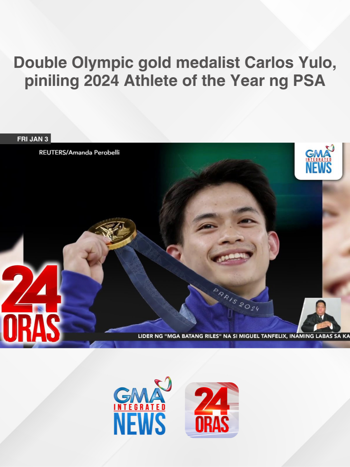 Pinili bilang 2024 Athlete of the Year ng Philippine Sportswriters Association si double Olympic gold medalist Carlos Yulo. | 24 Oras #BreakingNewsPH #GMAIntegratedNews #24Oras