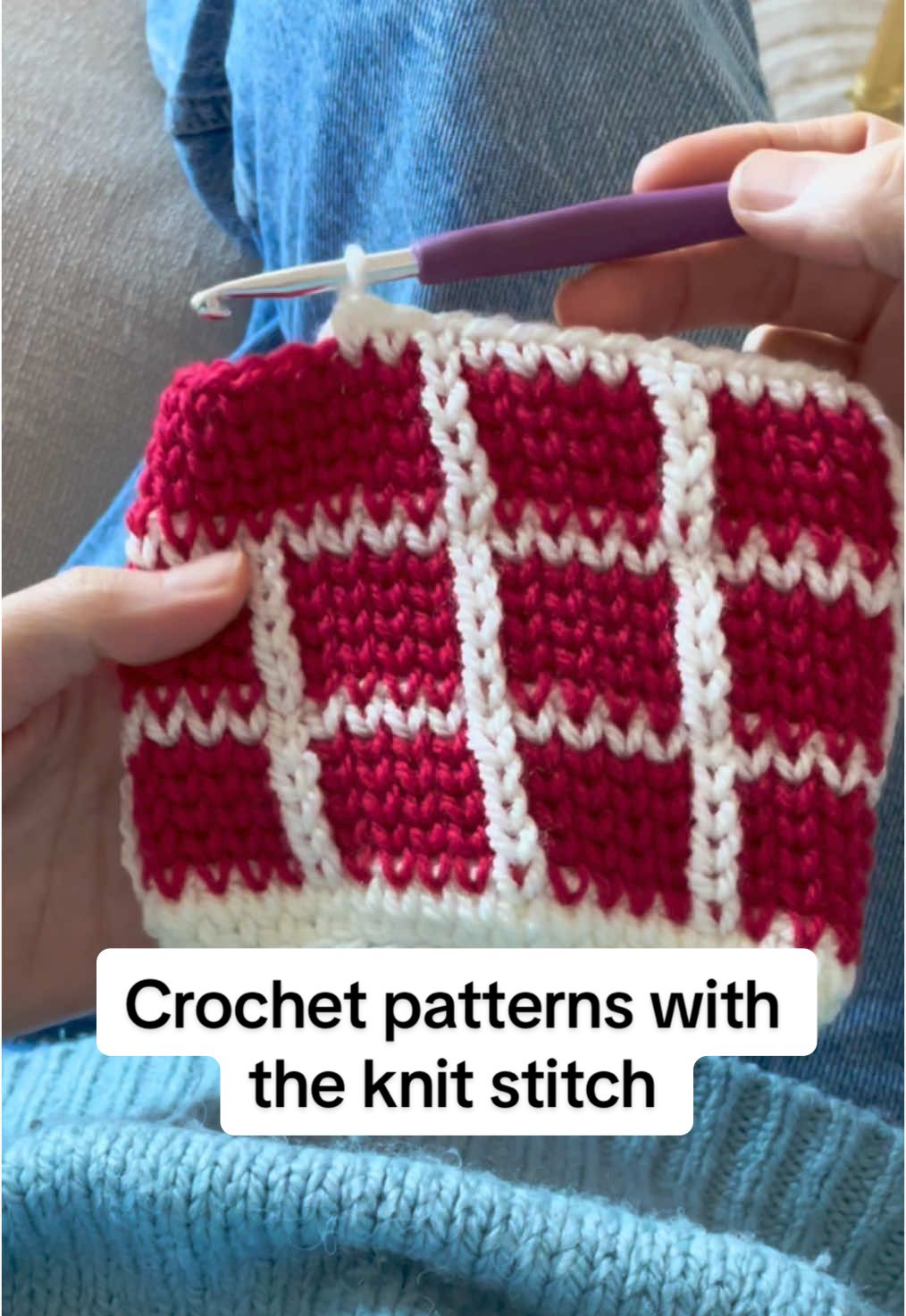 Crochet patterns with the knit stitch 🤍❤️🩵 #crocheted #crochet #crochettok #crochetersofinstagram #crochetstitch #crochetstitches #crochetstitchtutorial #crochetknitting #knitcrochet 