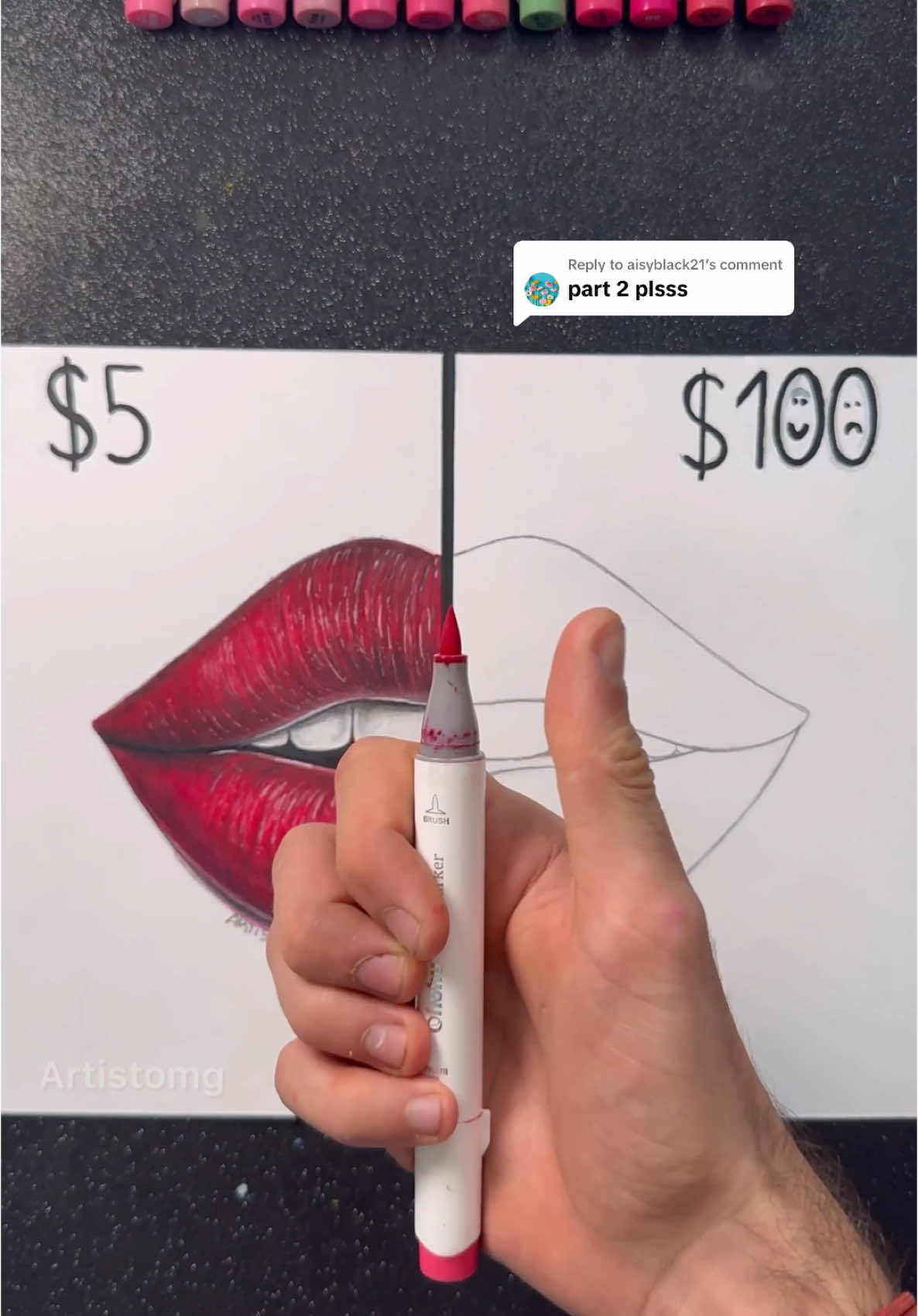 Replying to @aisyblack21 Drawing Lips with $5 vs $100! ✍️✨🎨 ||What’s your Favorite Side?! 🤔#artsupplies