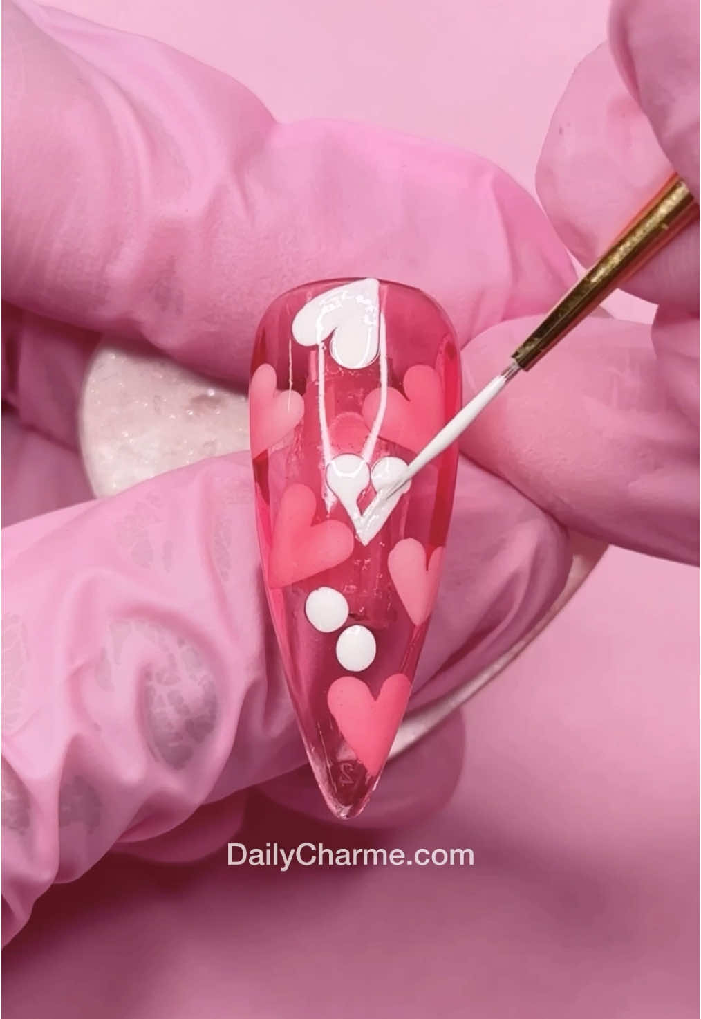 💗 NAIL TUTORIAL: Easy Glow-in-the-Dark Glass Layered Hearts Valentine’s Day Nails! ✨💌  All products usdd are from the brand Daily Charme and are available in our TikTok shop or 🔗 in bio 💝 Perfect for beginners or anyone who loves love 💕💅  ✨ SAVE this post for inspo. ✨ SHARE to spread the love! Using @daily_charme: 💗 T21 Floradora 🤍 002 Perfect White 🌟 White Glow in the Dark Powder 💗 Dotting Tools Set 💅 Long Stiletto Clear CG Extension Tips 💍 Sweet Hearts Adjustable Ring (DC x Girls Crew) #valentinesdaynails #heartnails #glowinthedarknails #glassnails #nailtutorial #diynails #nailinspo #trendynails #valentinesnailart #dailycharme #stilettonails #easynailart 