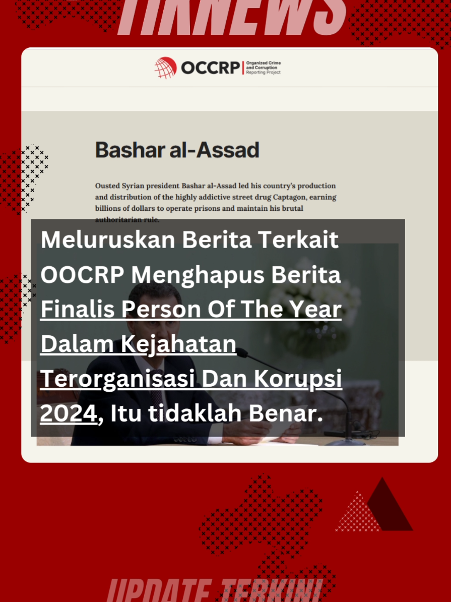 Meluruskan Berita Terkait OOCRP Menghapus Berita Finalis Person Of The Year Dalam Kejahatan Terorganisasi Dan Korupsi 2024, Itu tidaklah Benar. Bahkan Sampai Sekarang (04/01/2014) Berita Tersebut Masih bisa diakses Publik di situs resmi OCCRP Jika ada yang mengatakan telah dihapus oleh OCCRP itu adalah HOAX, Meskipun Berita Itu diangkat Oleh Media Media mainstream Sekalipun seperti yang kami jumpai di beberapa media. #occrp #viralindonesia 