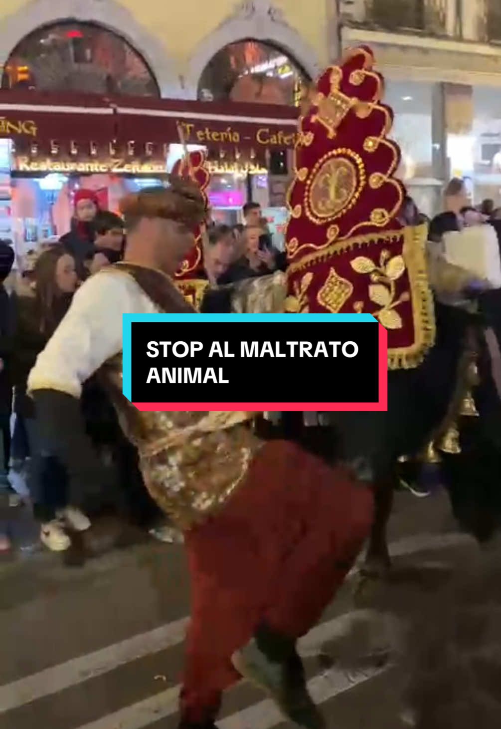 Maltrato animal en la cabalgata del Heraldo Real en Granada ¡Basta ya! Hoy, durante la cabalgata del Heraldo Real en Granada, he sido testigo de un lamentable espectáculo de maltrato animal que no debería tener cabida en nuestra sociedad. 	•	Un toro, claramente estresado y fuera de lugar en un evento de este tipo, fue golpeado brutalmente con una patada en el hocico simplemente por moverse. 	•	Los caballos y burros, visiblemente exhaustos, mostraban signos de deshidratación y estrés severo, algunos de ellos echando espuma por la boca. Es inaceptable que en pleno 2025 sigamos utilizando animales en estas condiciones, explotándolos y exponiéndolos al maltrato físico y psicológico, todo por un entretenimiento que bien podría prescindir de su sufrimiento. Hago un llamado directo al Ayuntamiento de Granada y a la Hermandad del Rocío de Granada, organizadores y responsables, para que tomen medidas inmediatas: 	1.	Investigar y sancionar a los responsables de estos abusos durante la cabalgata. 	2.	Comprometerse a prohibir el uso de animales en este tipo de eventos que claramente no respetan su bienestar. 	3.	Promover alternativas que sean respetuosas con los animales, tal y como ya se hace en otras ciudades. Granada es una ciudad que debe estar a la altura de los valores de respeto y compasión. No podemos permitir que estas escenas se sigan repitiendo. Es hora de evolucionar y decir NO al maltrato animal. Si compartes esta indignación, repostealo y comenta para que esta situación no pase desapercibida. Los animales no tienen voz, pero nosotros sí. #StopMaltratoAnimal #GranadaSinMaltrato #HeraldoRealGranada #hermandadrociogranada #policiagranada #granada #cabalgatareyes #policiaspaña