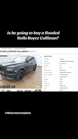 @Matarmstrongbmx buys £162000 flooded Rolls Royce Cullinan #rollsroyce #urbancullinan #rollroycecullinan #cardeals #floodedcar 